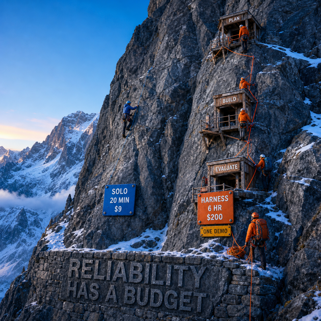 Alpine routes comparing Anthropic's 20-minute $9 solo run with its six-hour $200 harness demonstration