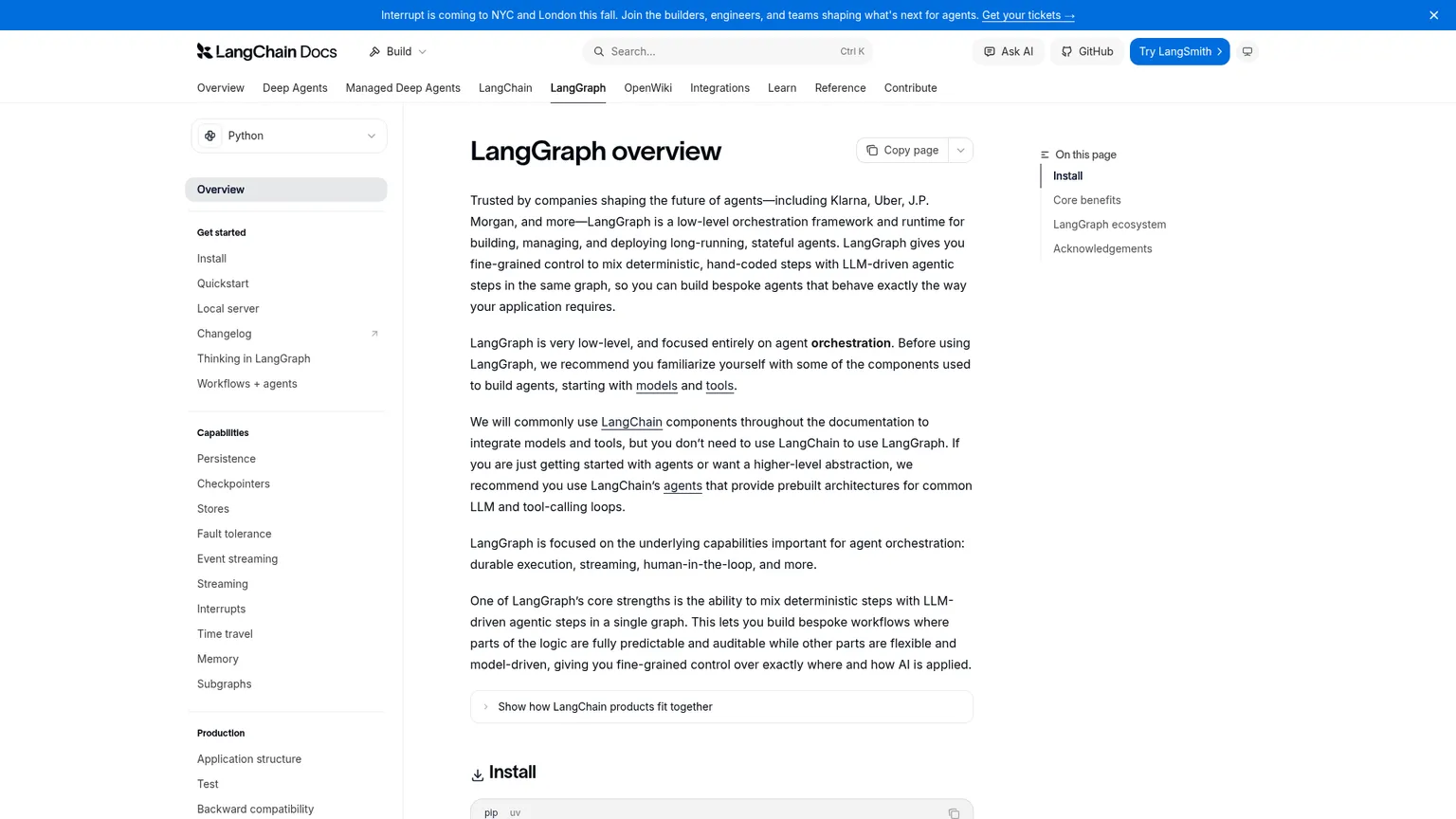 Página oficial de LangGraph para agentes con estado y ejecuciones prolongadas