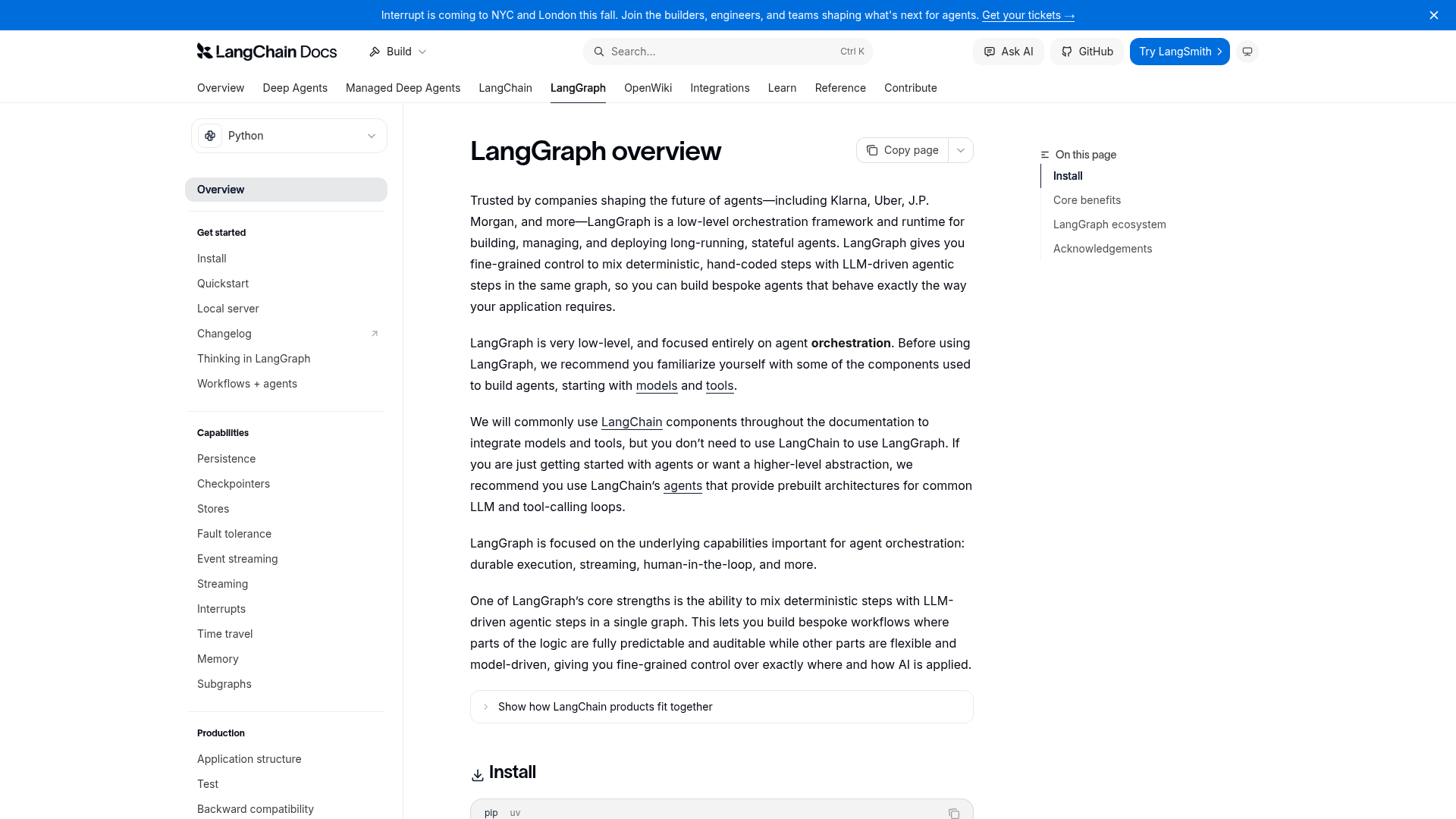 LangGraph official overview page for long-running stateful agents