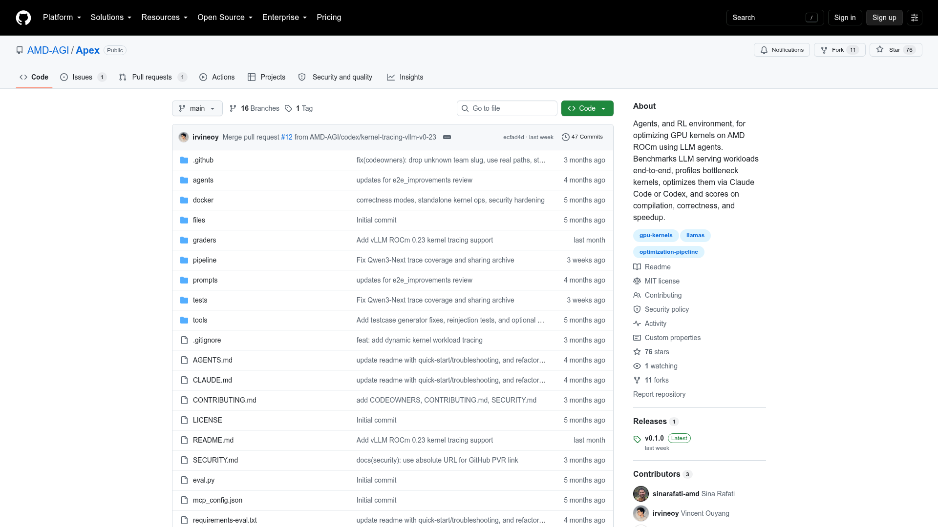 AMD-AGI Apex GitHub repository