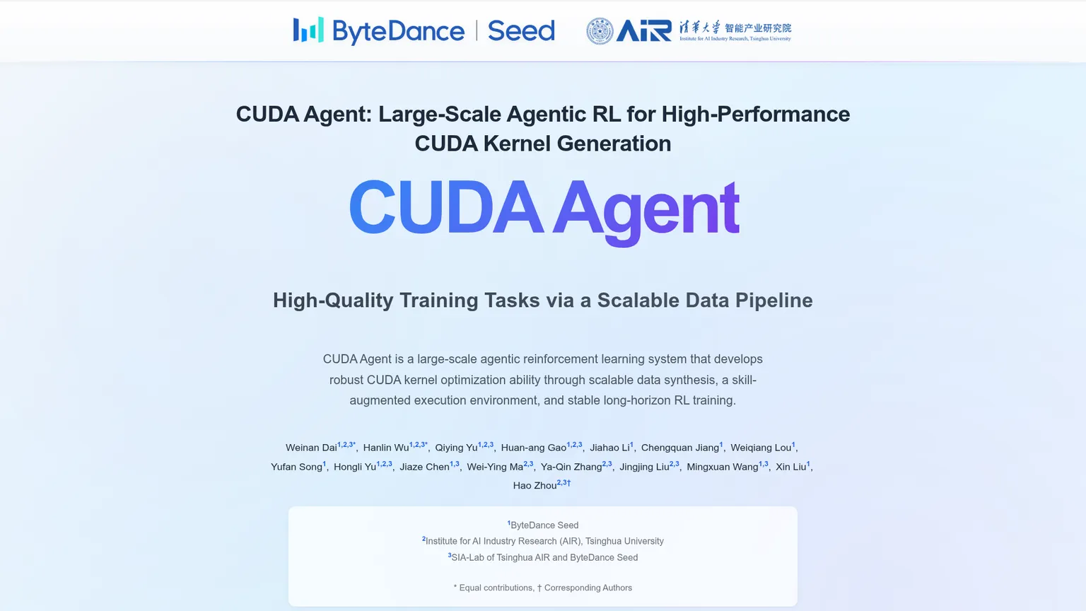 Pagina del progetto di ricerca CUDA Agent