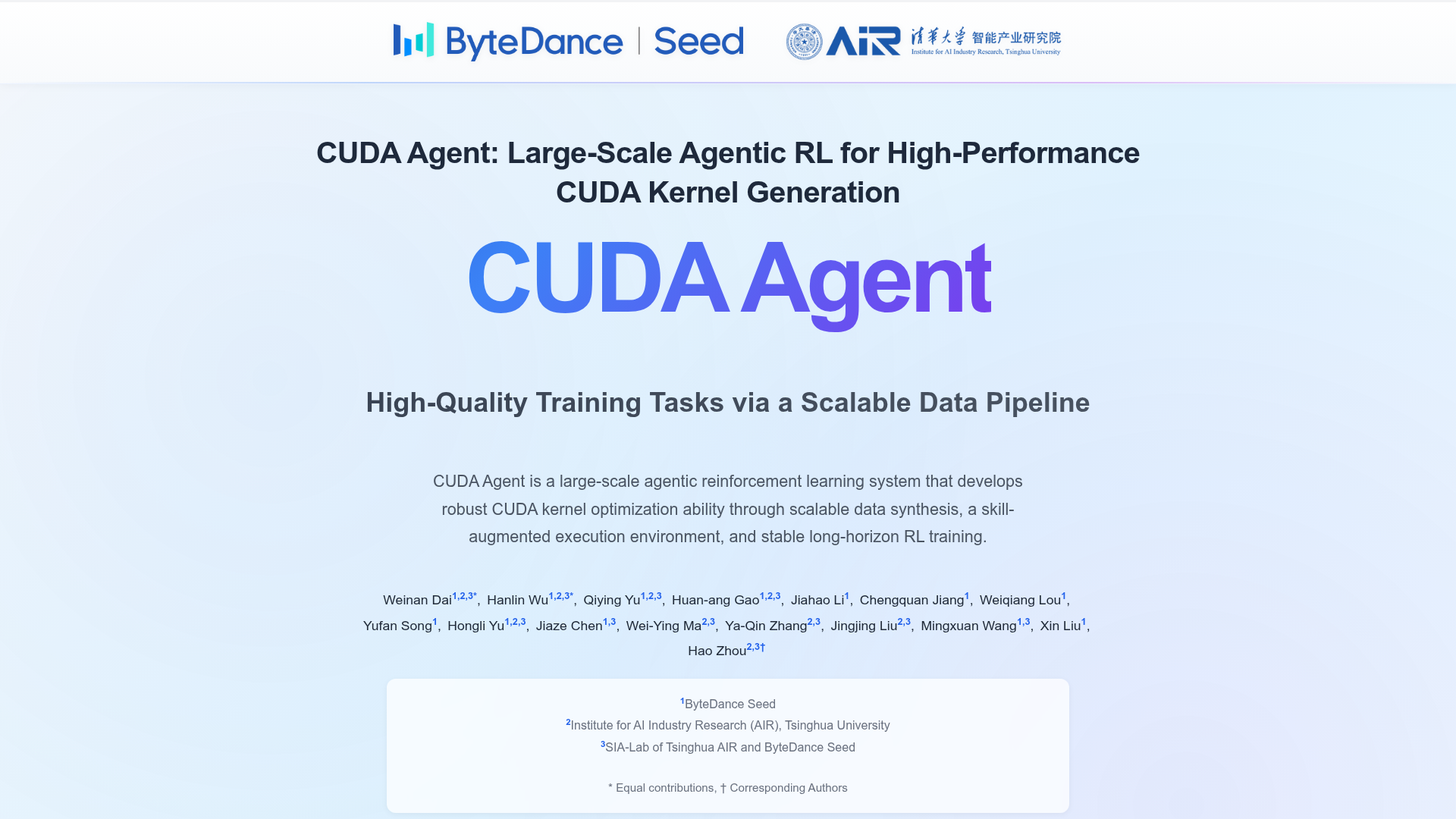 CUDA Agent research project page