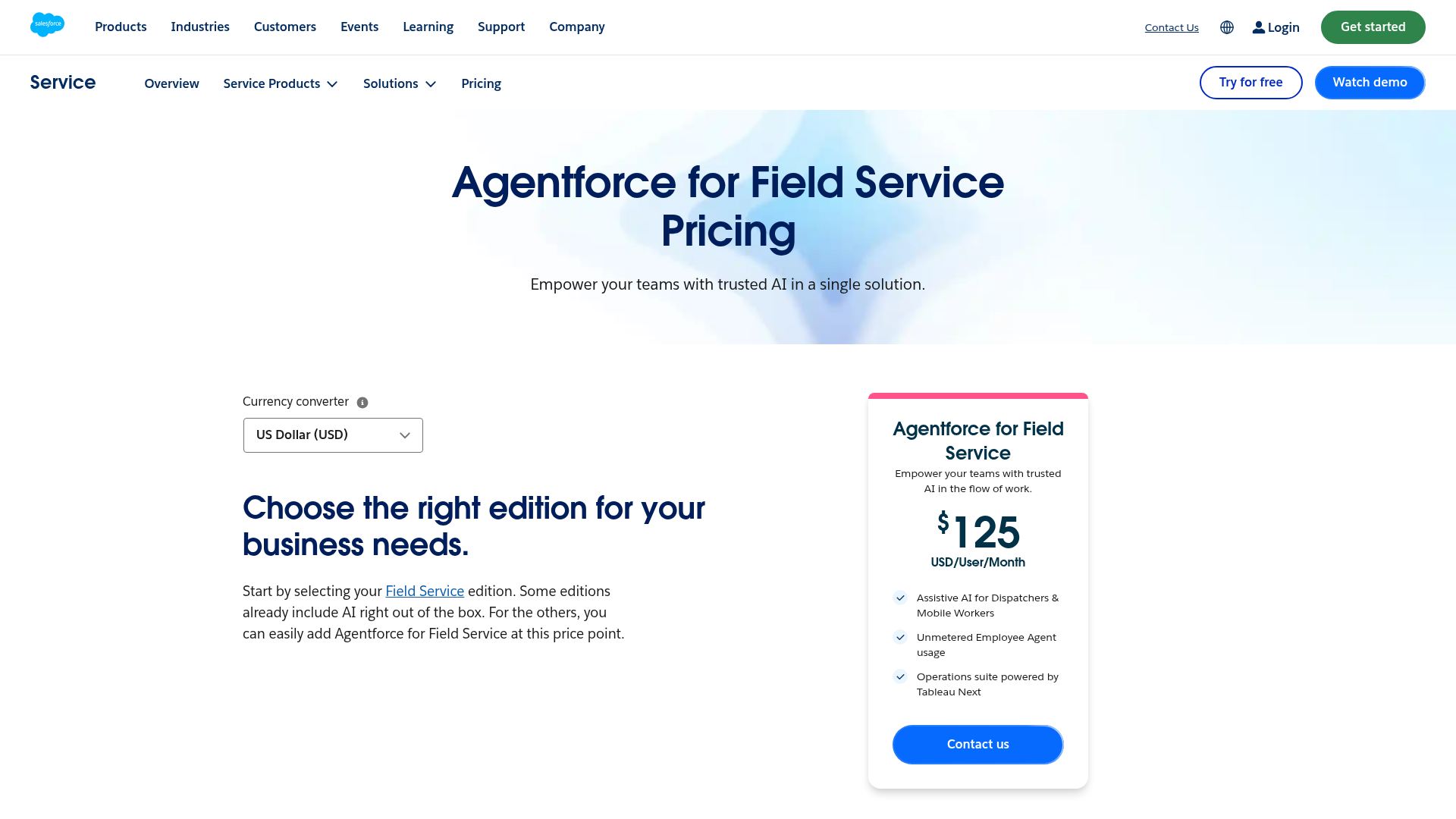 Salesforce Agentforce for Field Service pricing and features