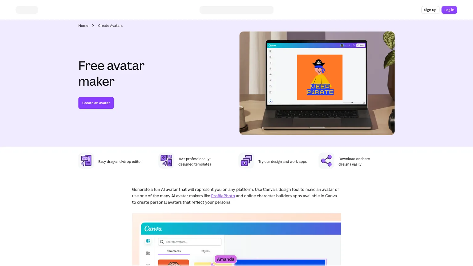 Canva zur Erstellung statischer Avatare mit Vorlagen, Character Builder und eingebetteten KI-Apps