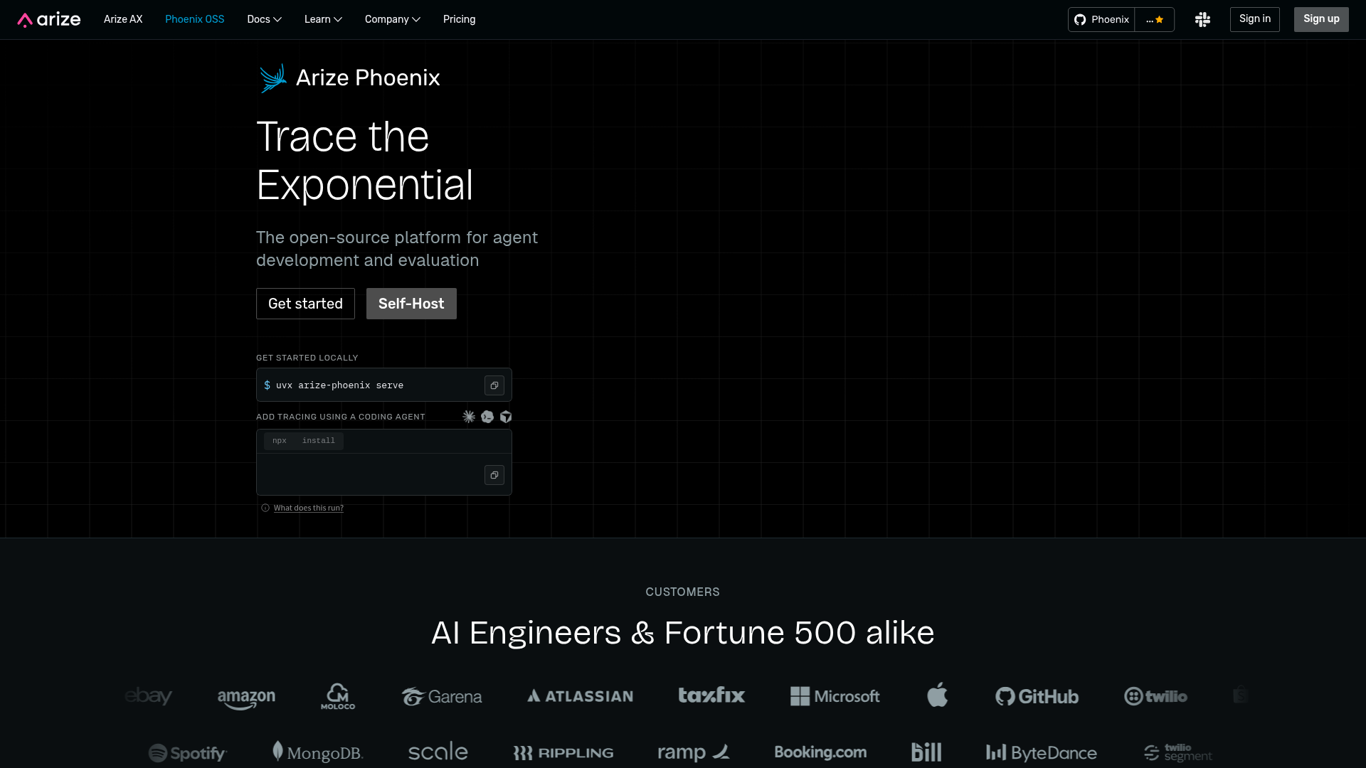 Arize Phoenix AI observability and evaluation product page