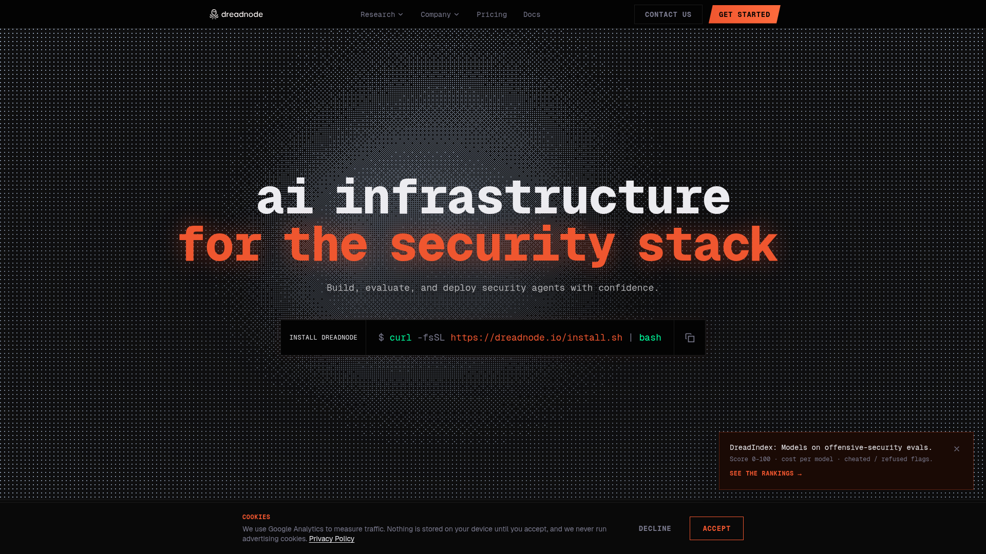 Dreadnode security-agent evaluation platform homepage