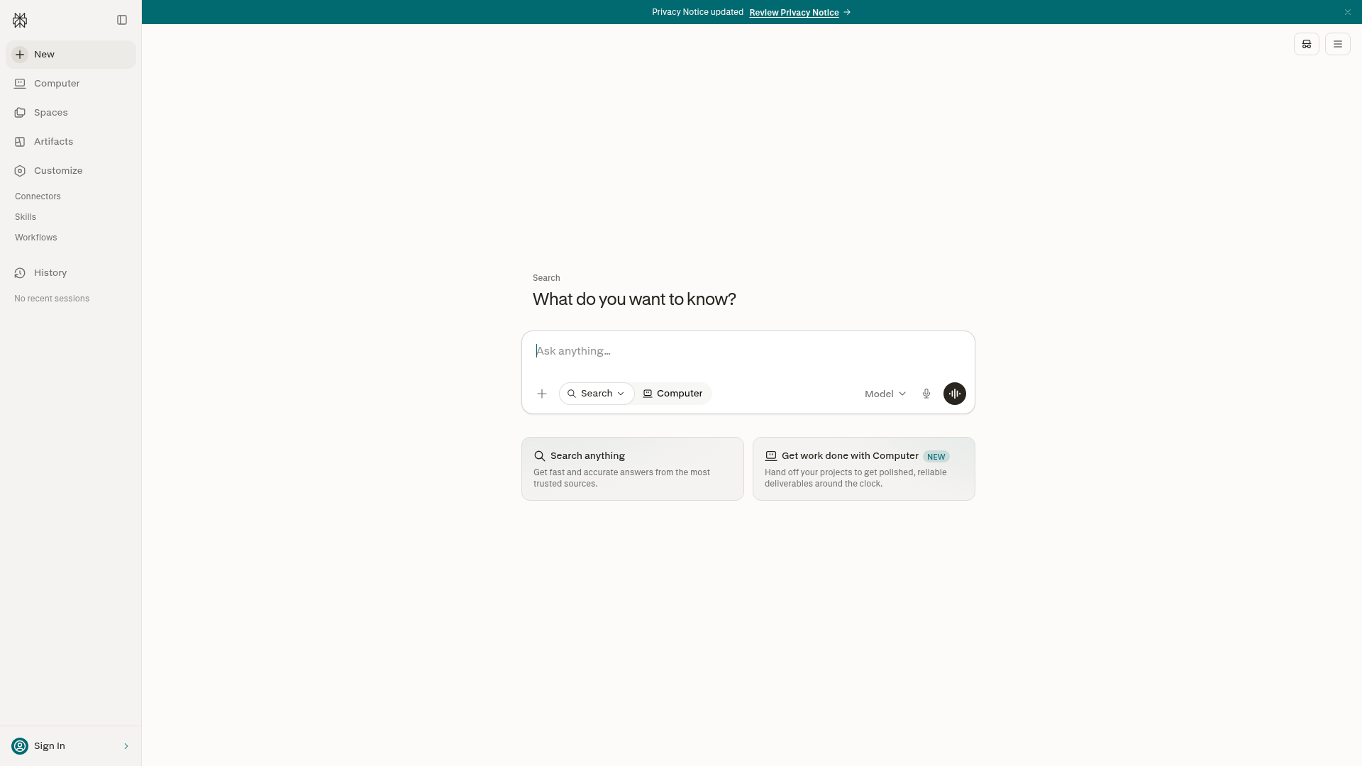 Perplexity AI research interface