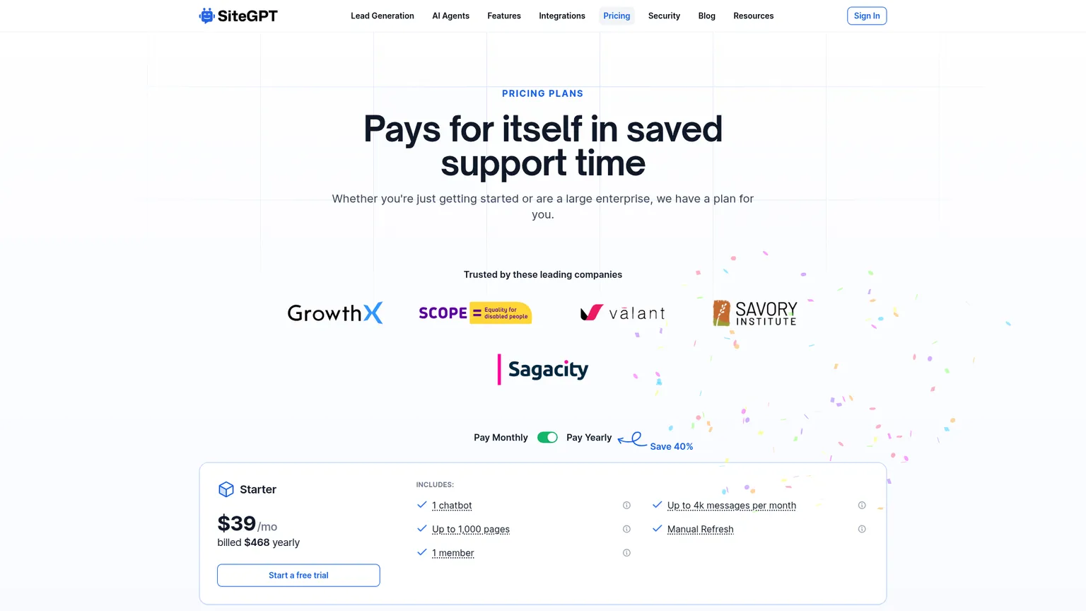 Tarifs et offres du chatbot pour site web SiteGPT