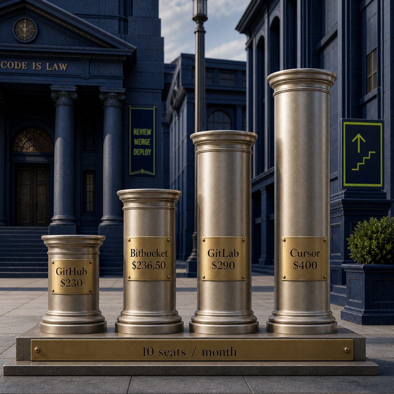 Four physical cost columns comparing monthly ten-seat agent-ready platform baselines
