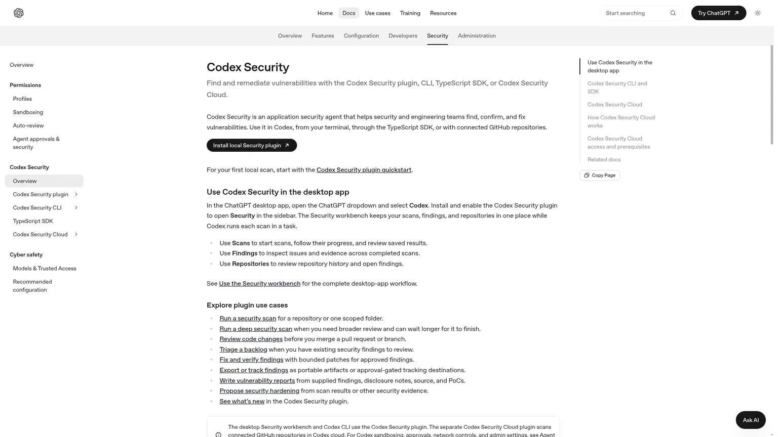 Documentación de OpenAI sobre Codex Security para investigar la seguridad de aplicaciones