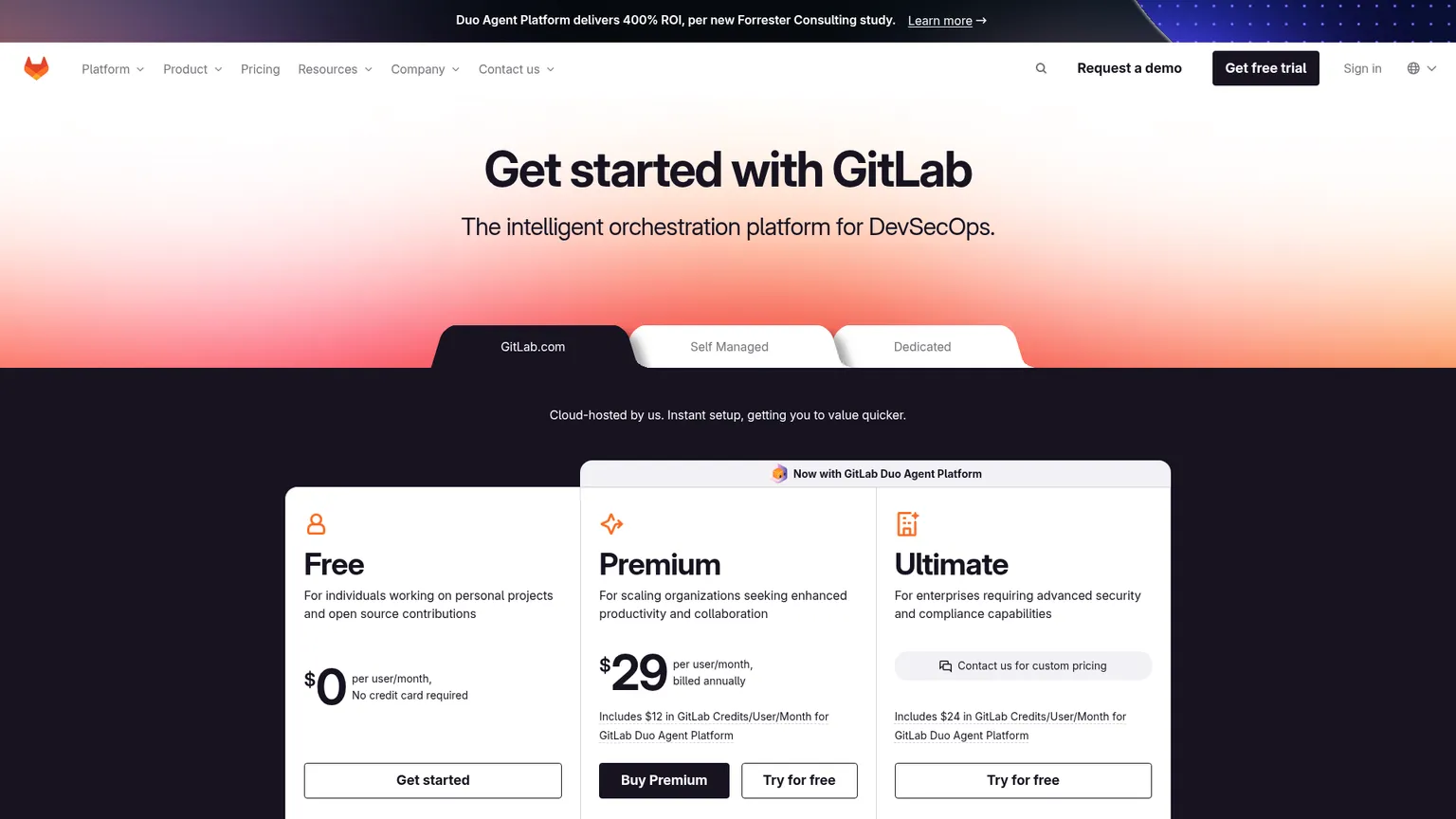GitLab-Preisseite mit Credits für die Duo Agent Platform