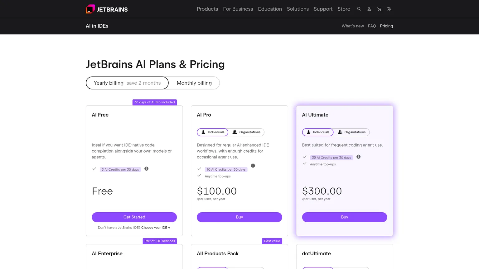 JetBrains AI pricing screenshot