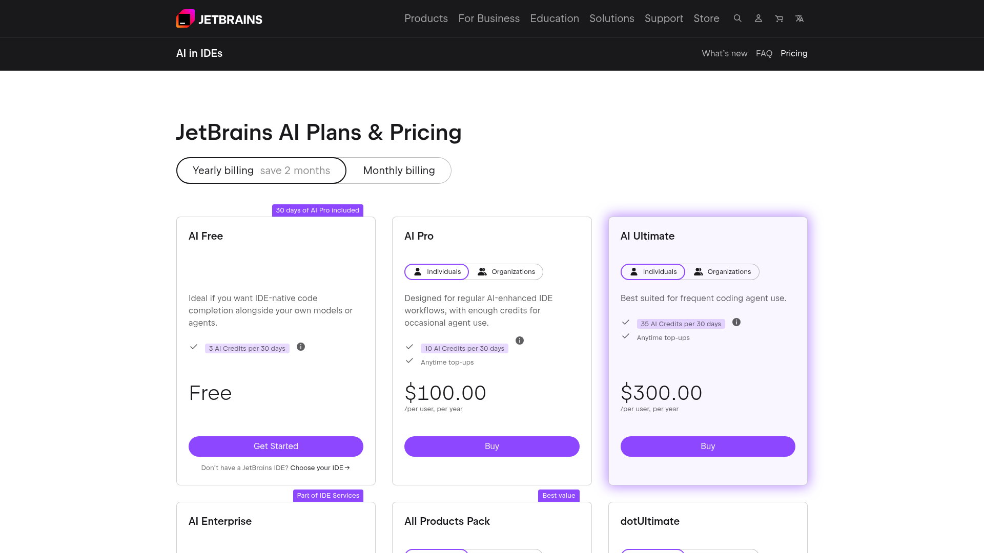 JetBrains AI pricing screenshot