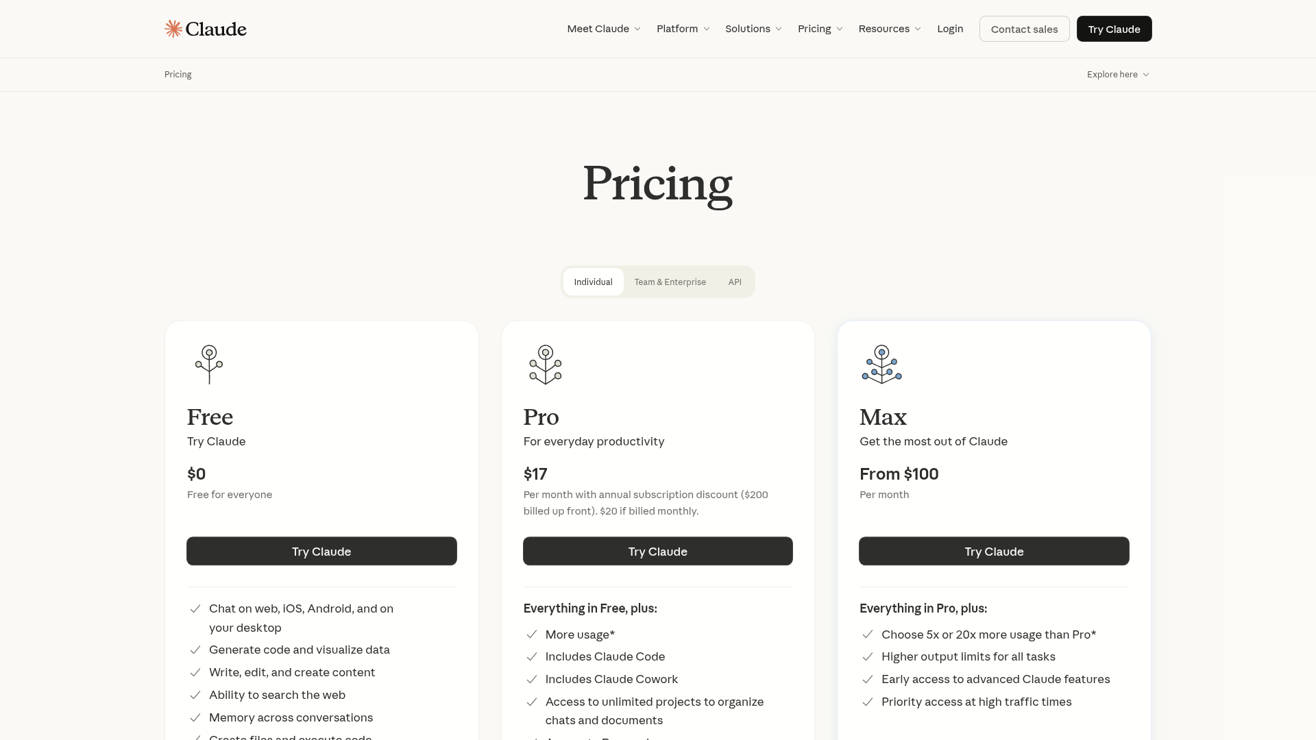 Claude pricing screenshot