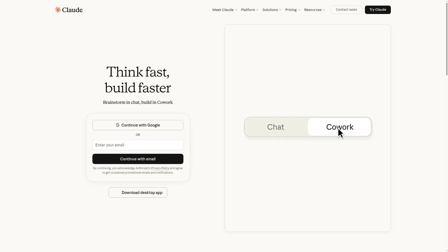 Claude homepage screenshot