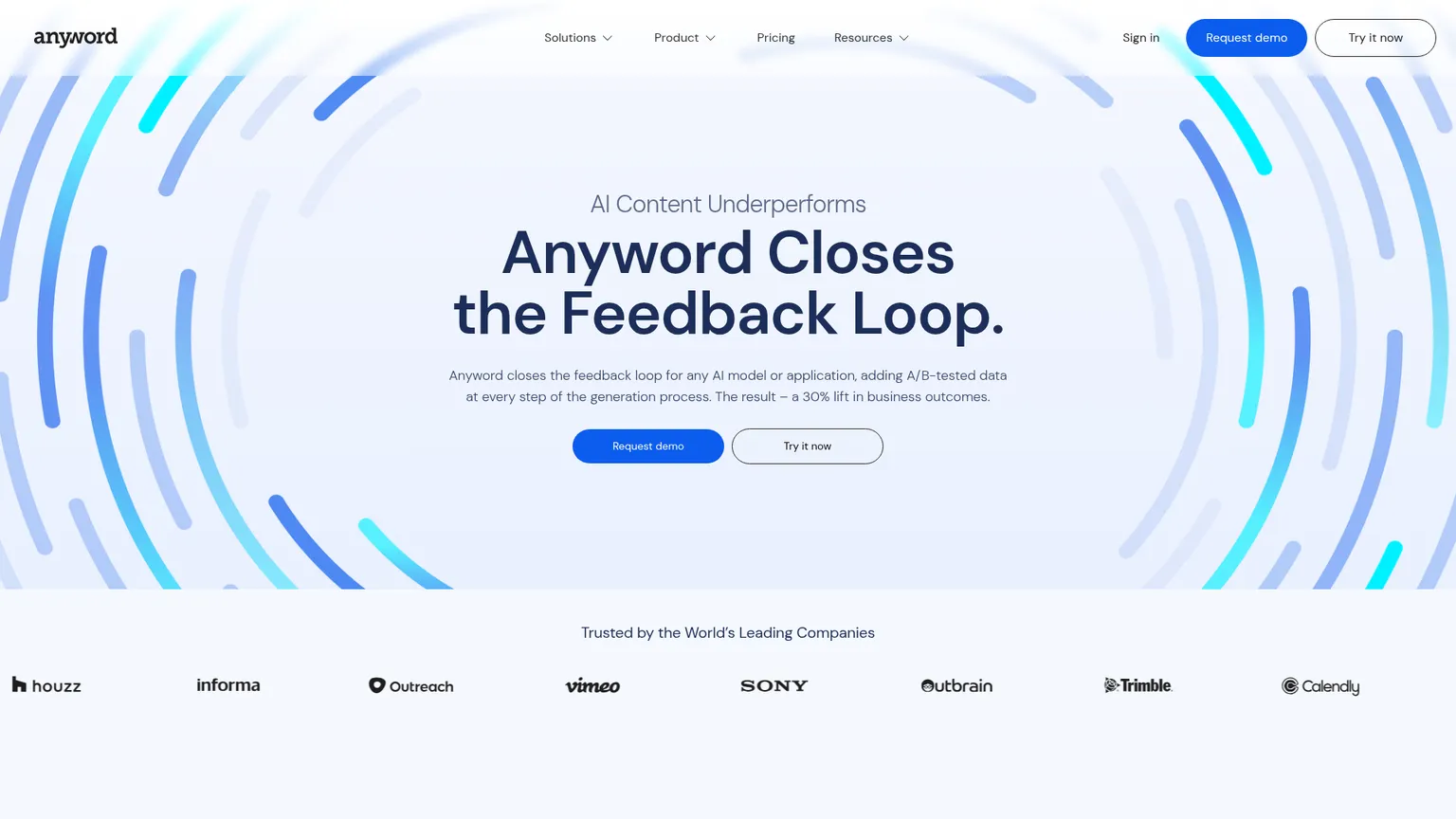 Anyword homepage screenshot