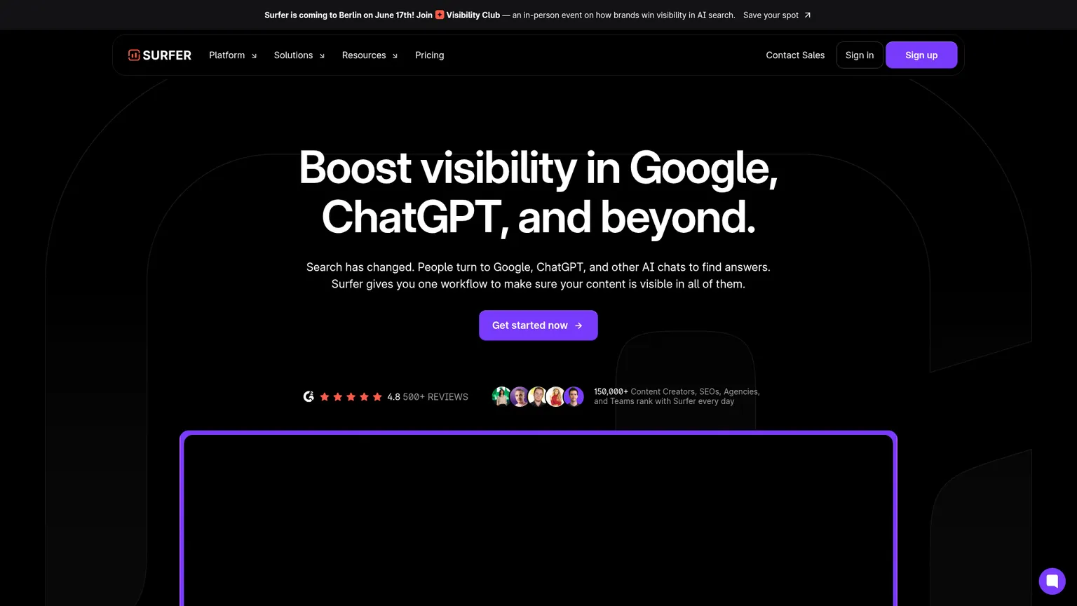 Surfer homepage screenshot