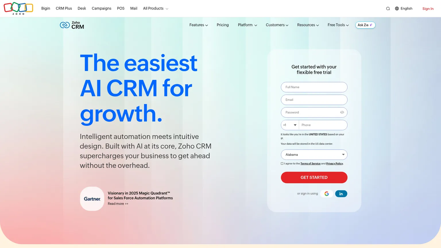 Zoho CRM screenshot
