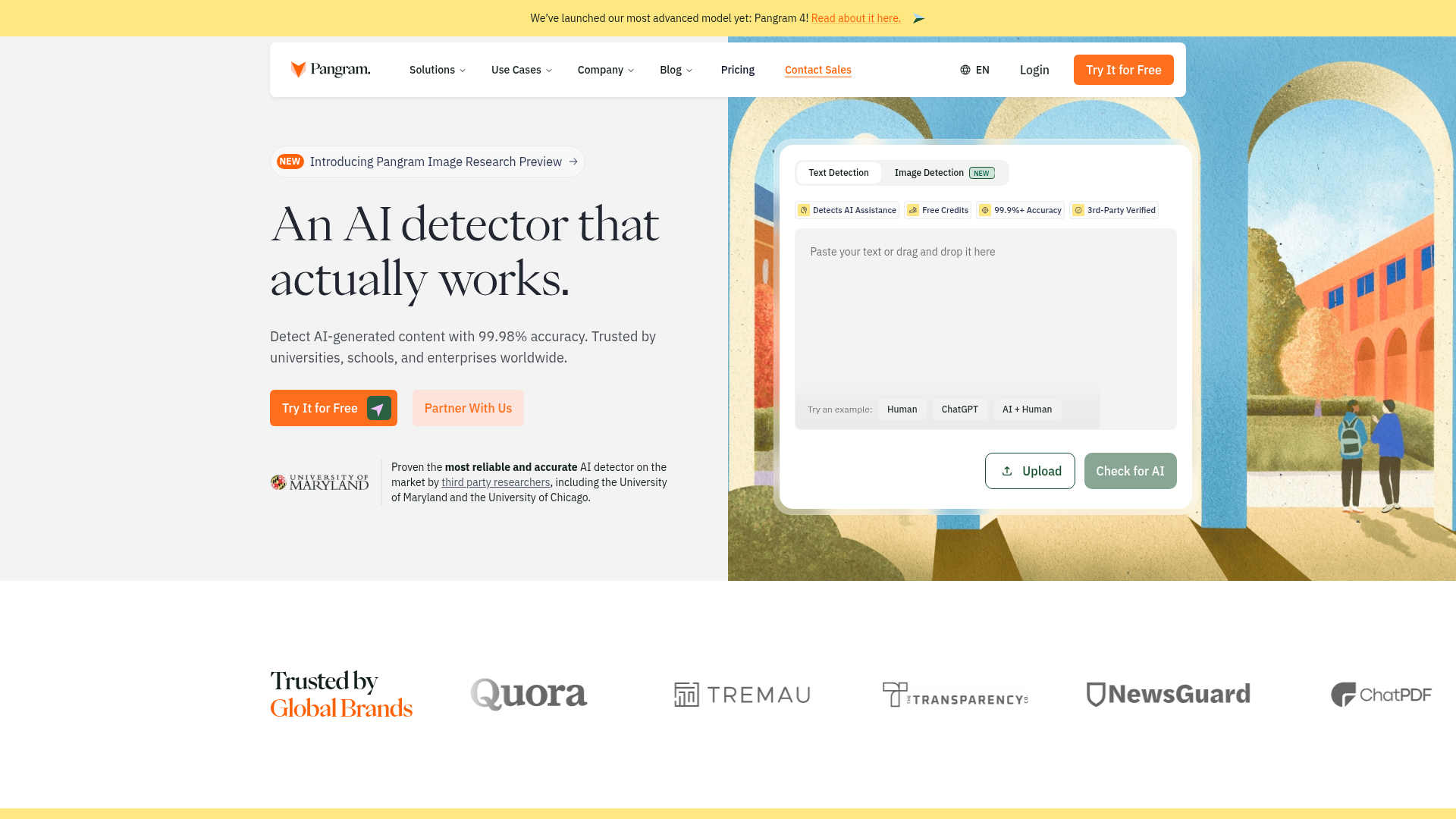 Pangram AI detector product interface