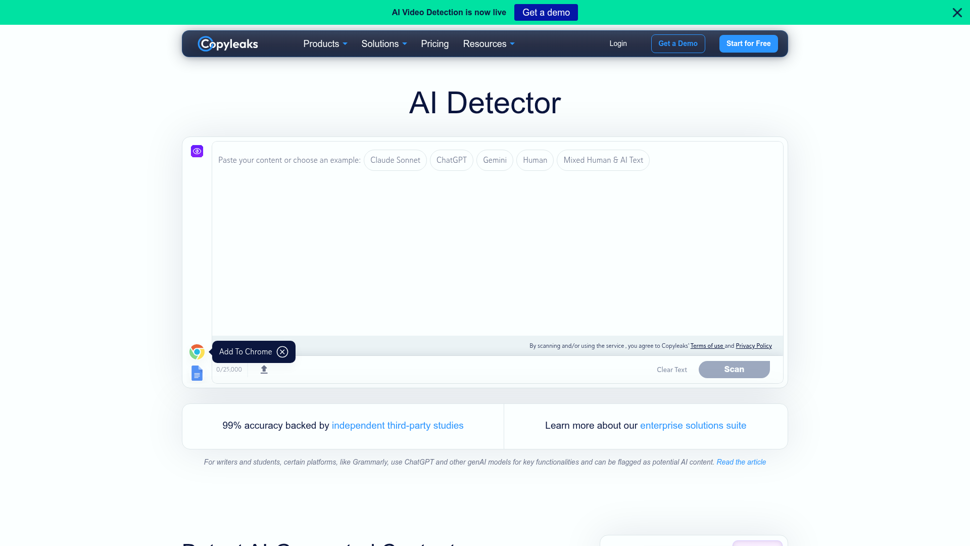 Copyleaks AI content detector interface