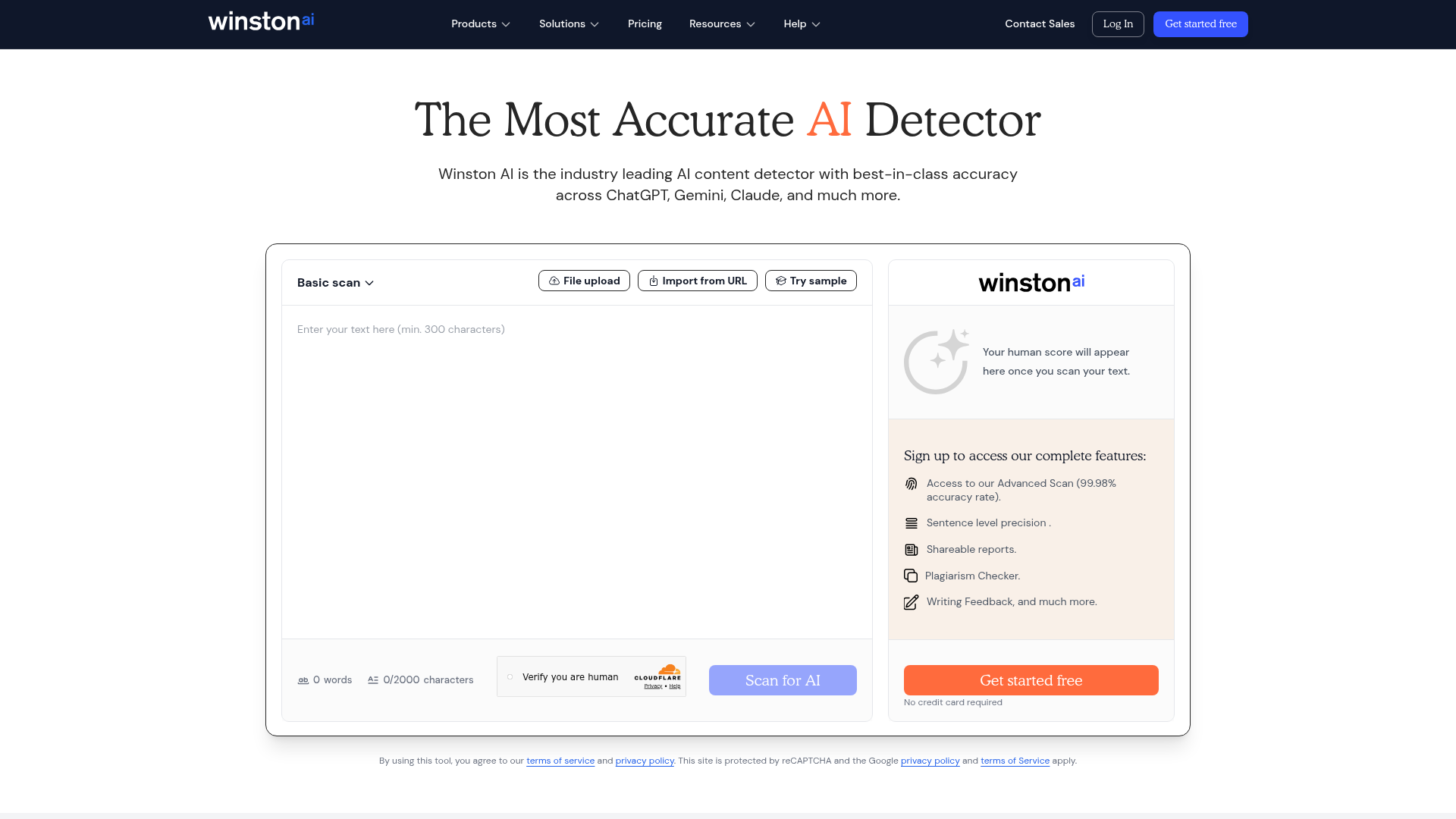 Winston AI text and image detection interface