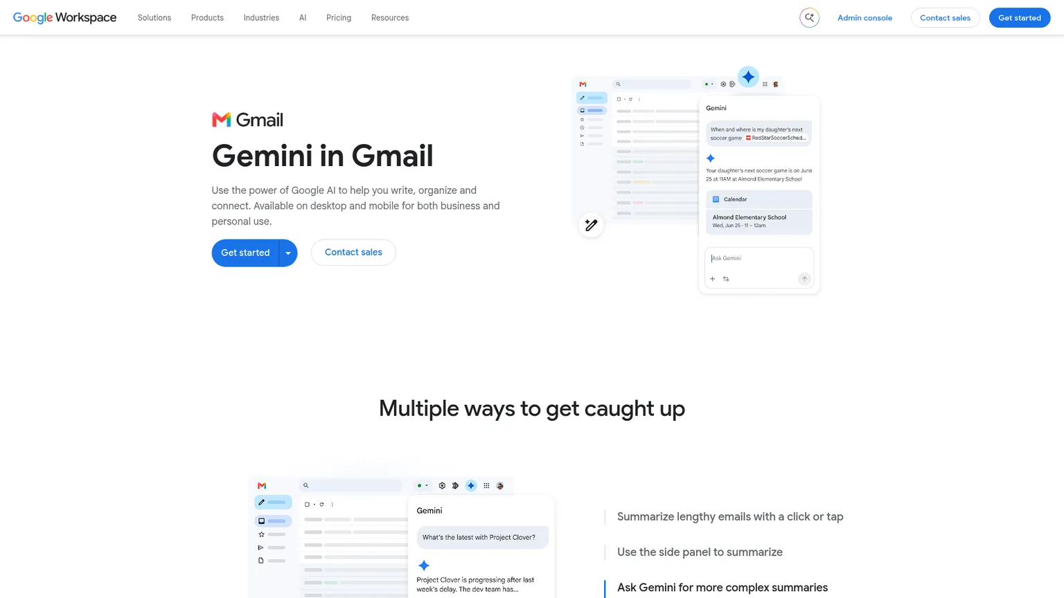 Page actuelle de Google présentant les fonctions de Gemini dans Gmail