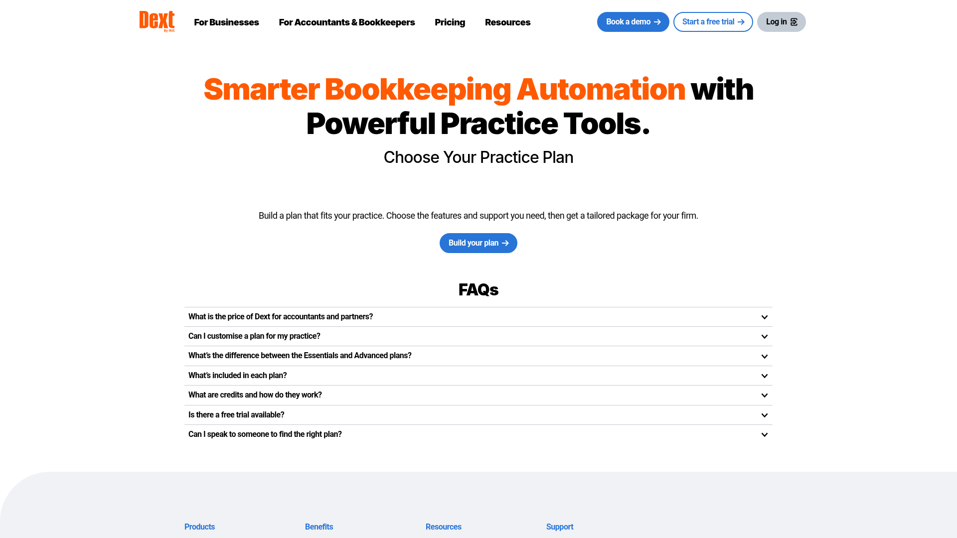 Dext partner pricing page showing bookkeeping automation tiers