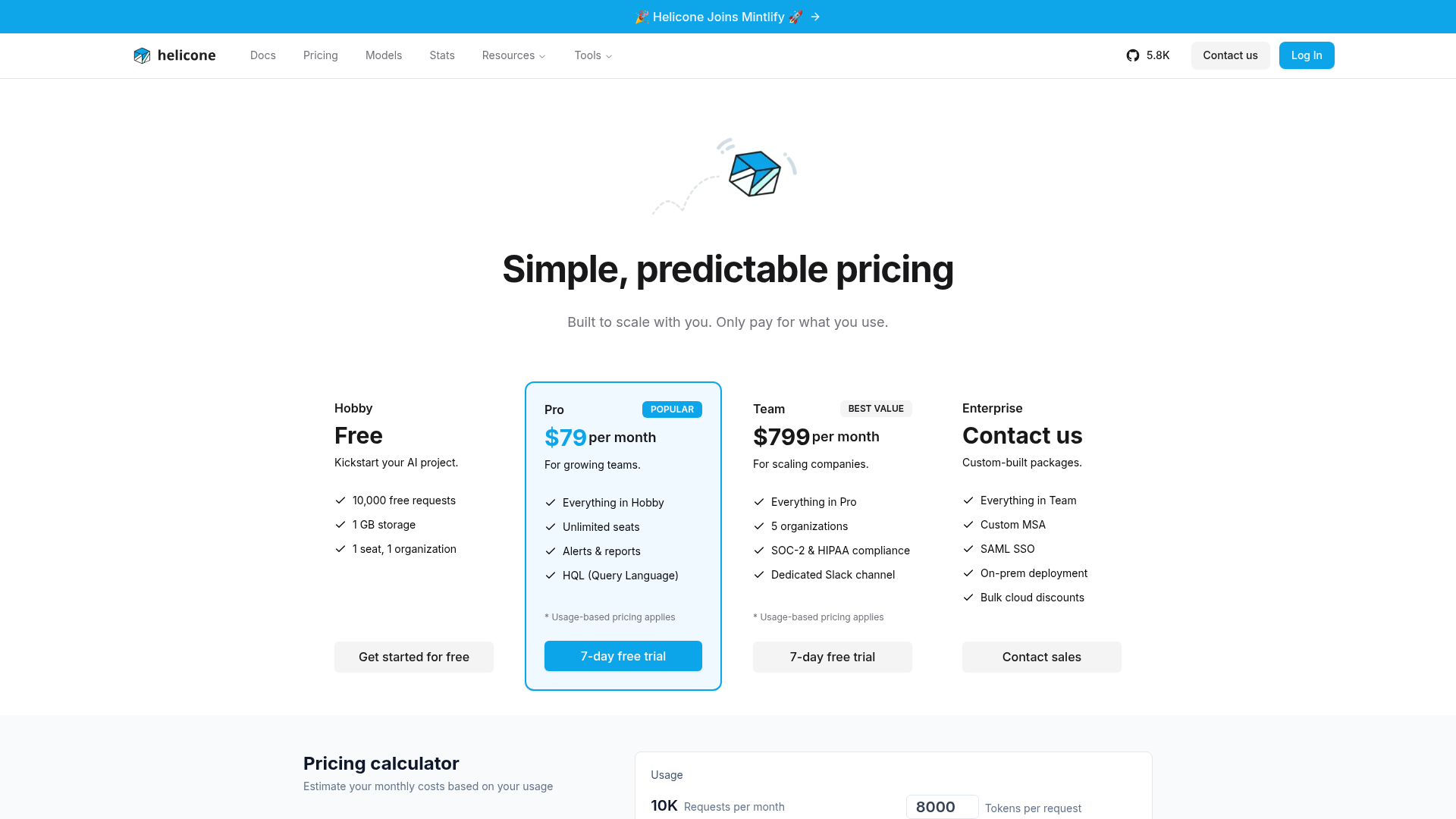 Helicone pricing plans and gateway limits