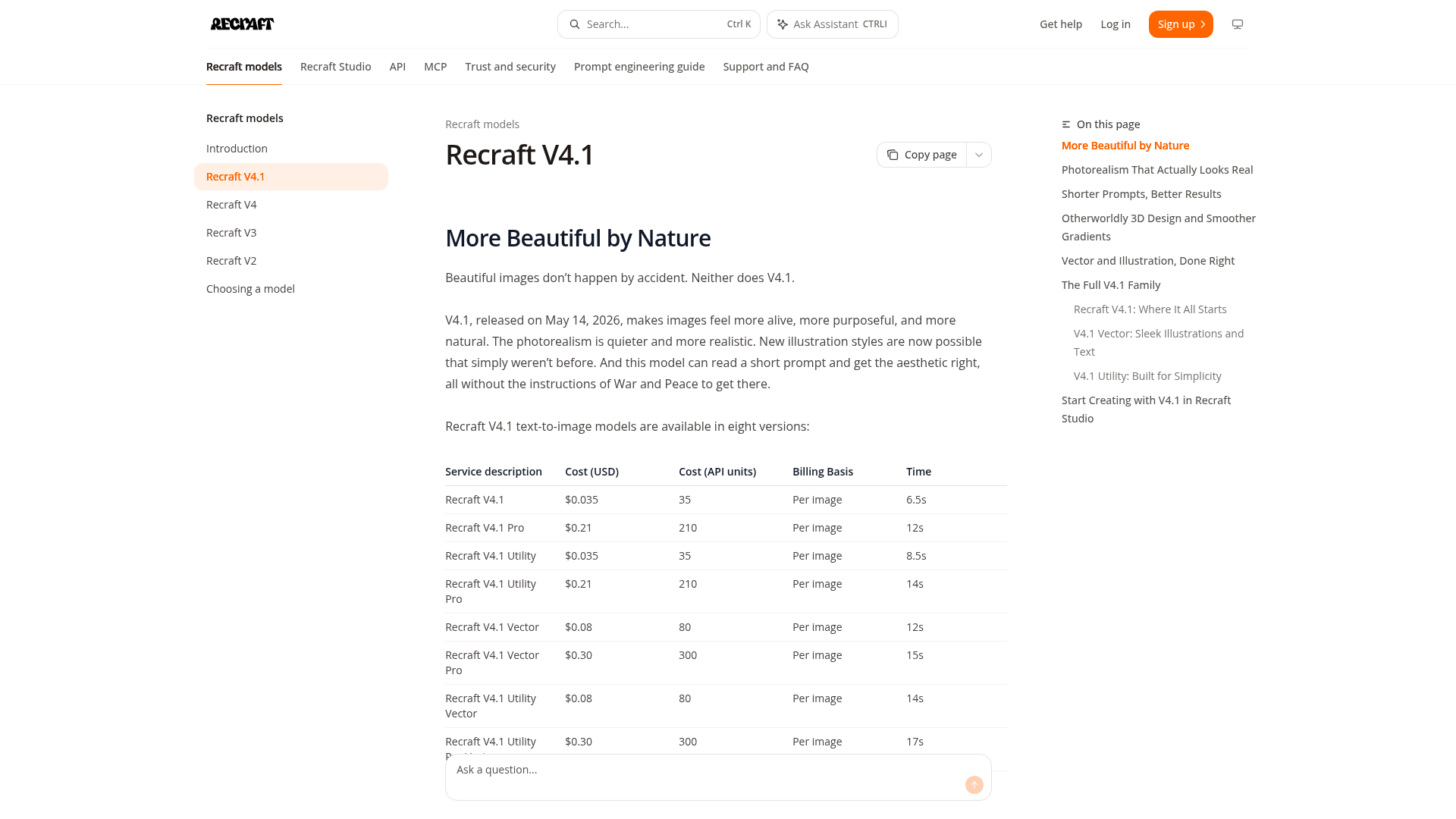 Recraft V4.1 model family and vector design examples