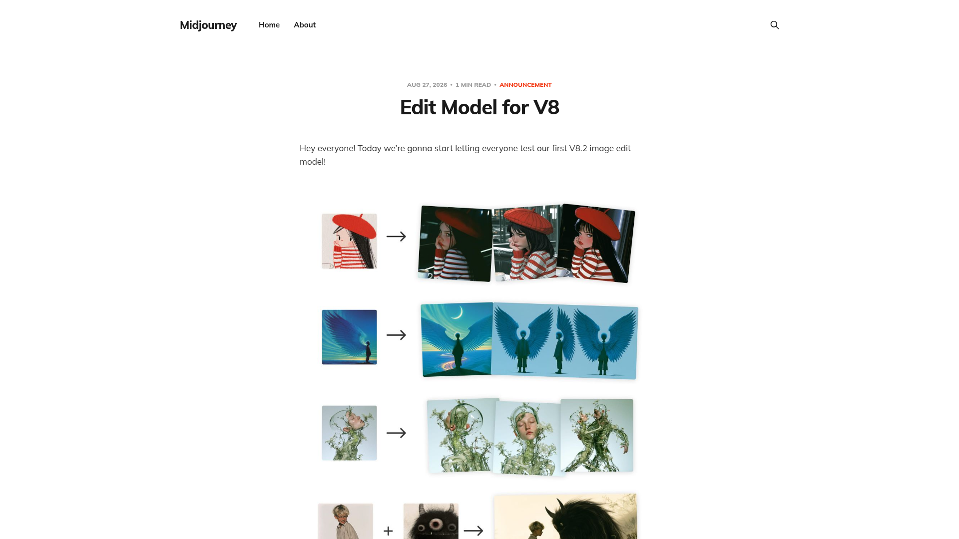 Midjourney V8.2 Edit Model announcement and editing examples
