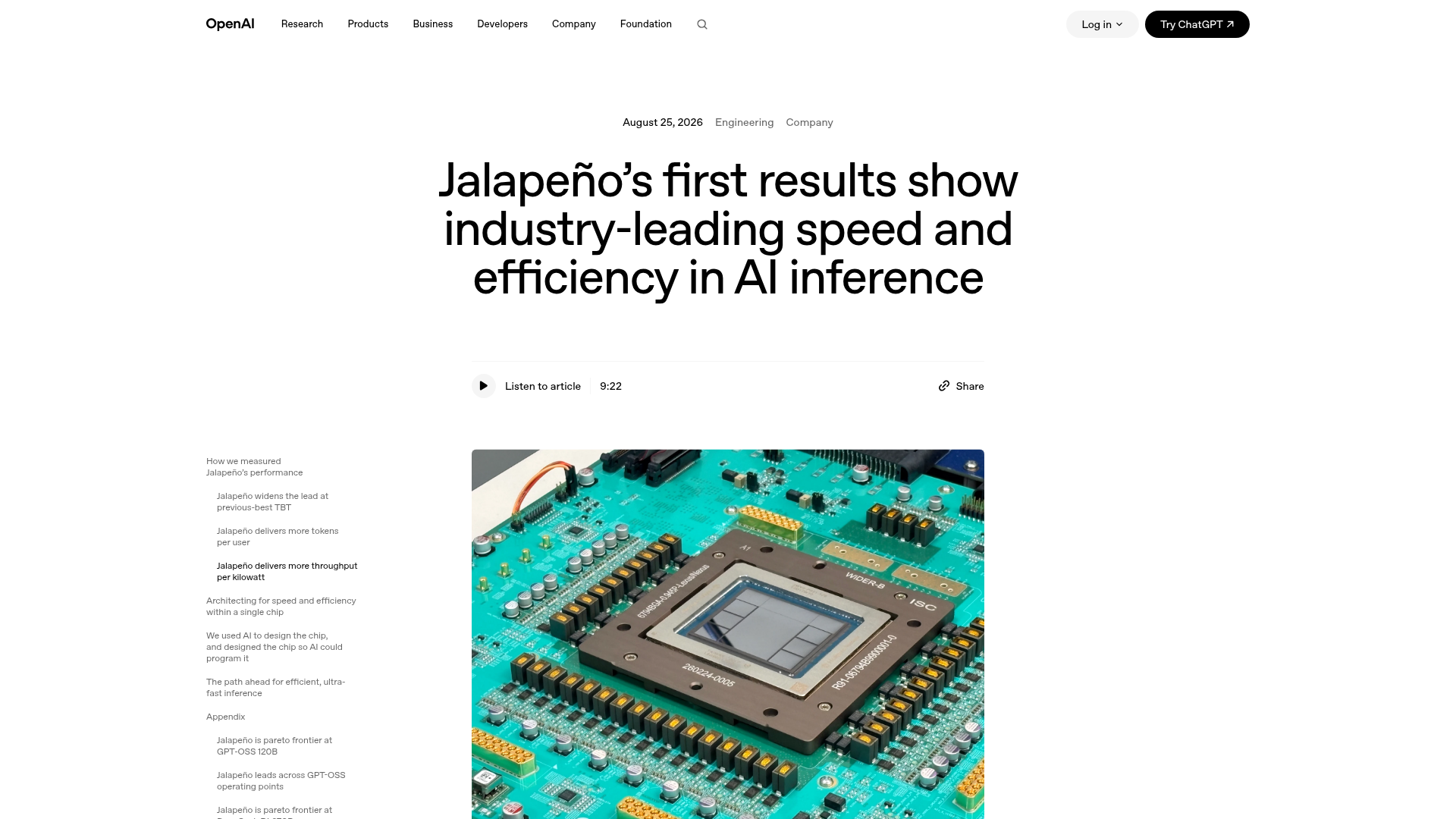 OpenAI Jalapeño inference chip results page