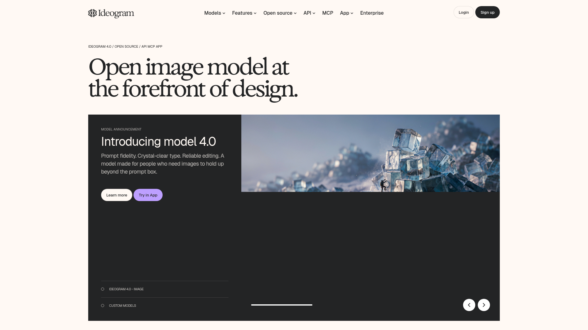 Ideogram 4.0 page highlighting clear typography, editing, and transparency