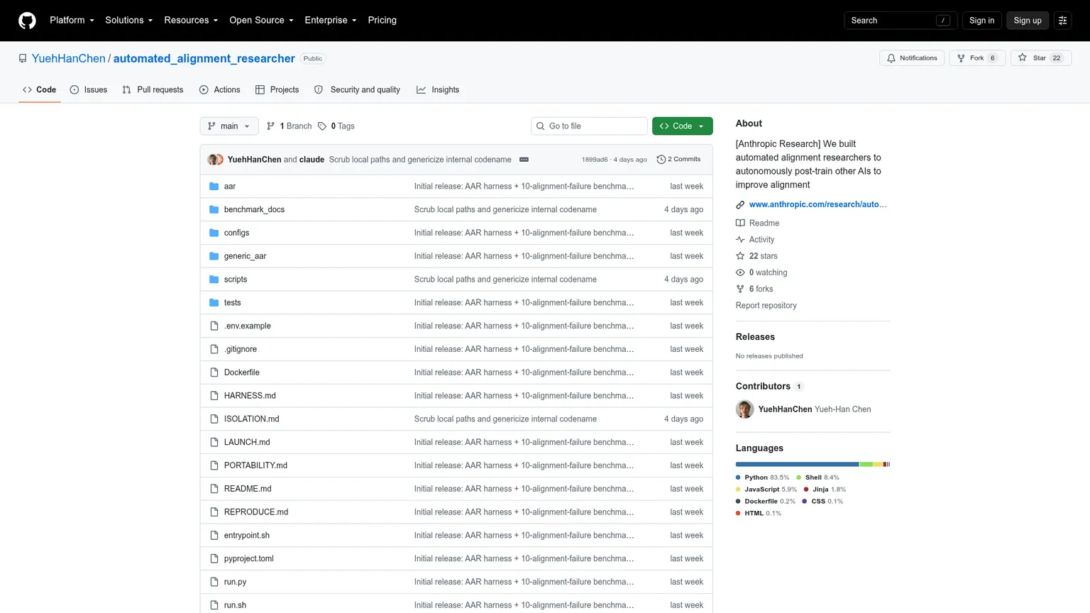 Anthropic Automated Alignment Researcher Repository und Dokumentation