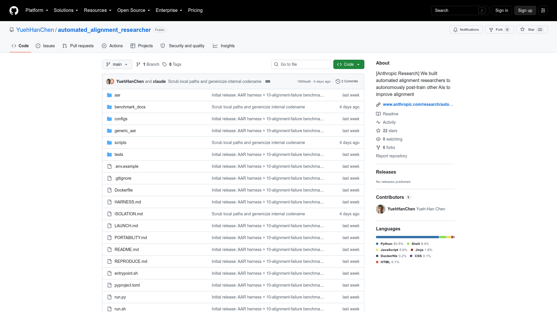Anthropic Automated Alignment Researcher repository and documentation