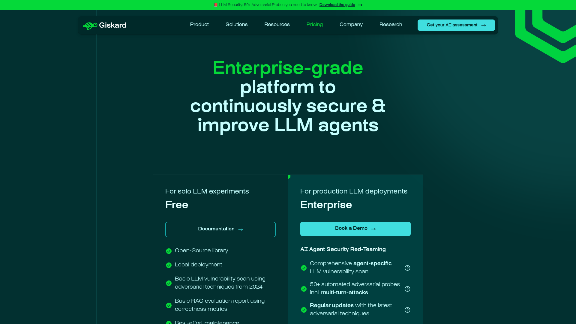Giskard AI red teaming and evaluation pricing page