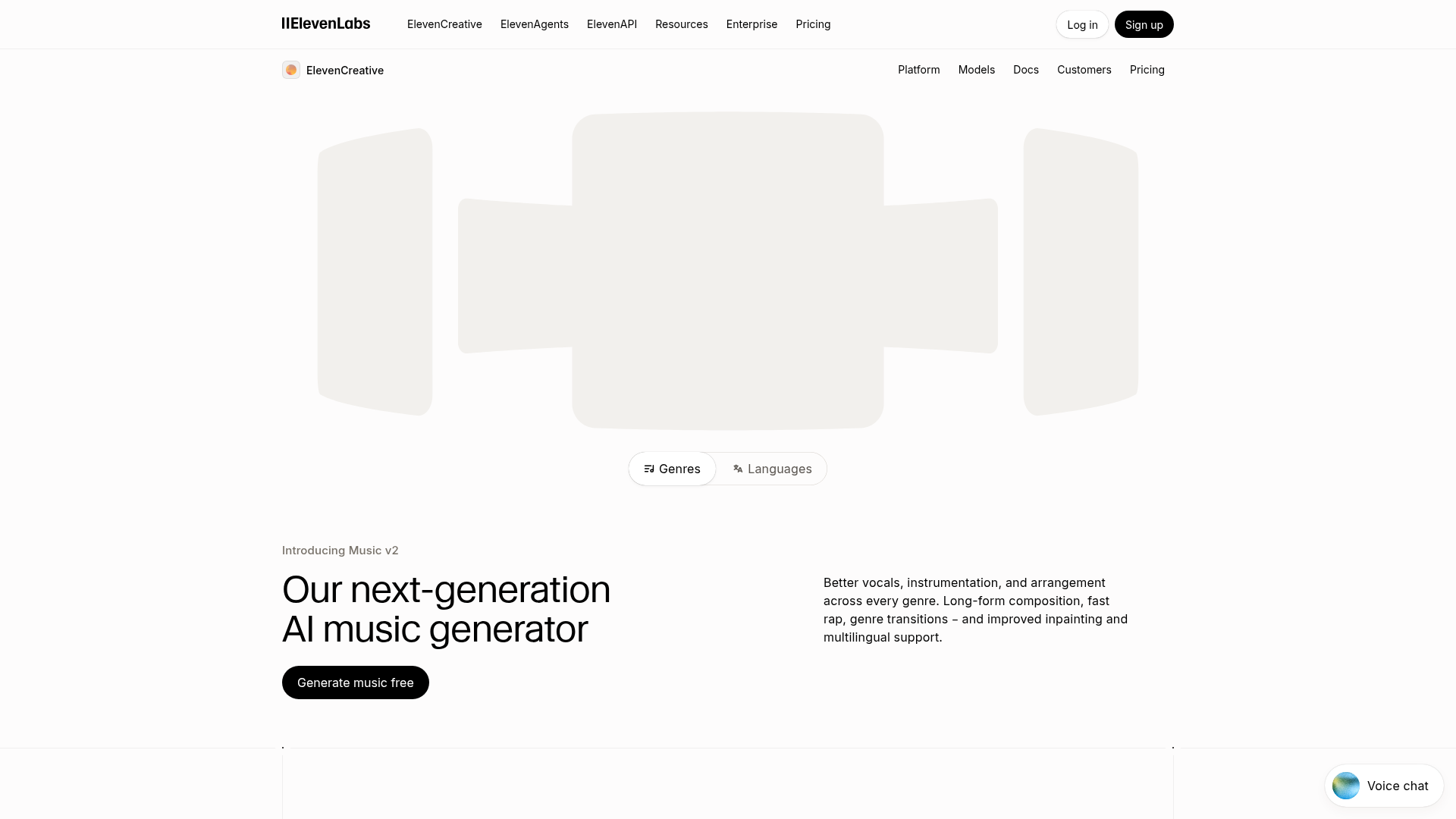 ElevenLabs Music interface for generating and editing complete music with text prompts