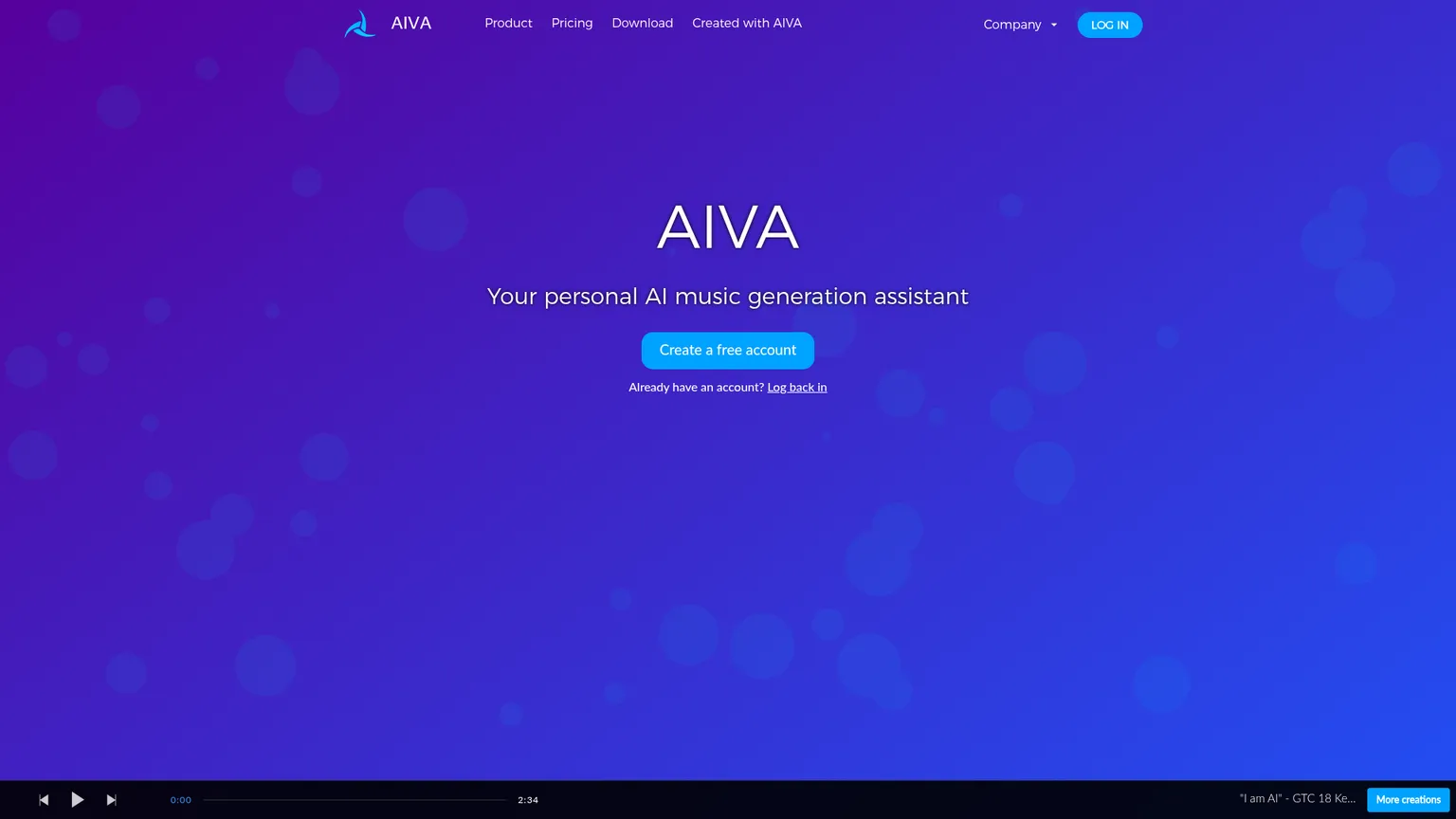 Assistente AIVA per generare musica con workflow di stile, riferimento, editing, MIDI e audio