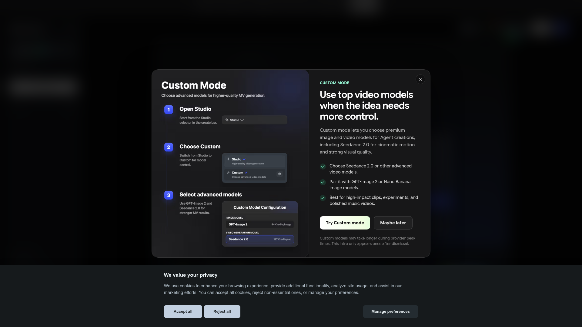 Freebeat music video agent interface