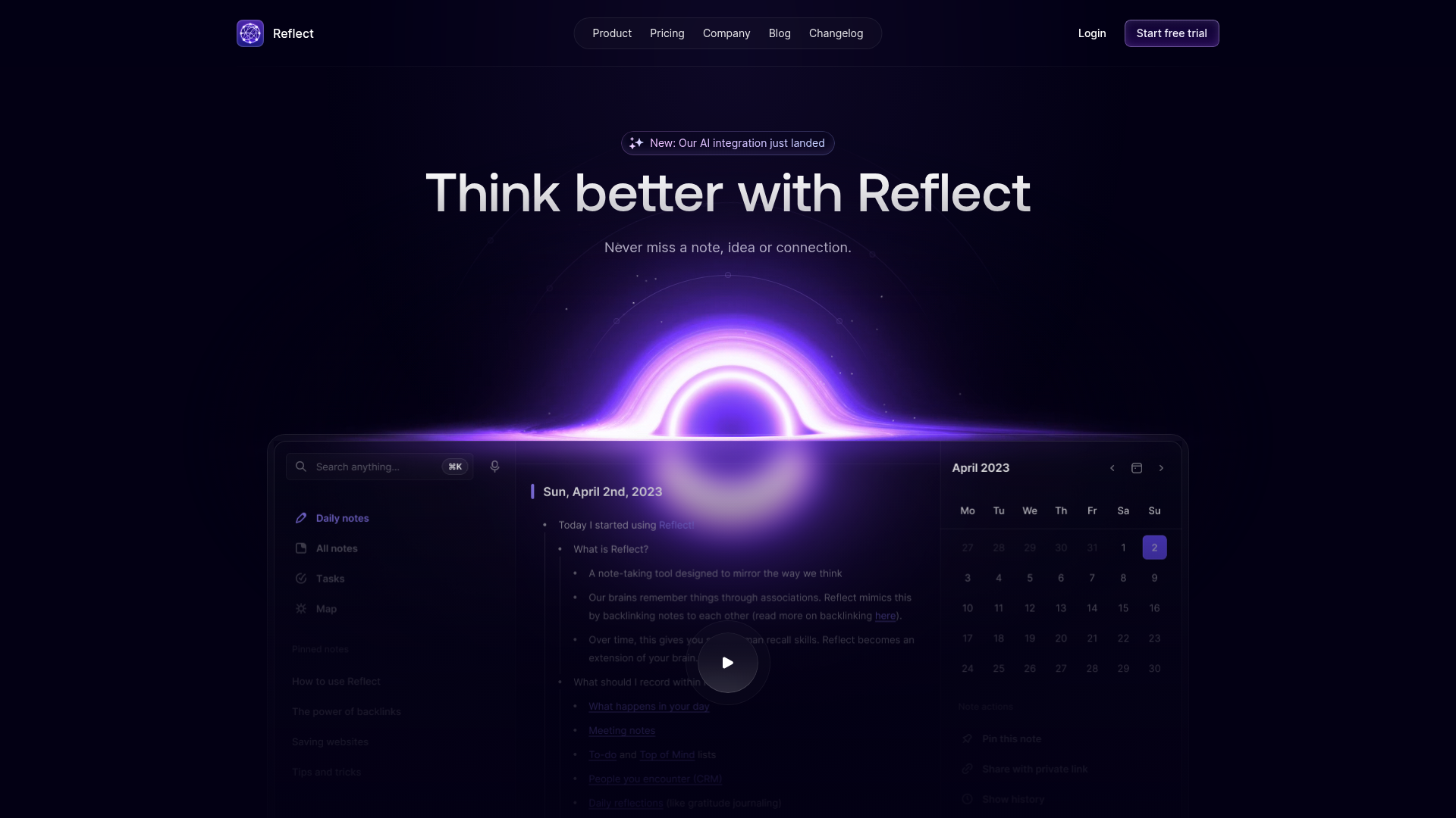 Reflect daily notes and journaling screenshot