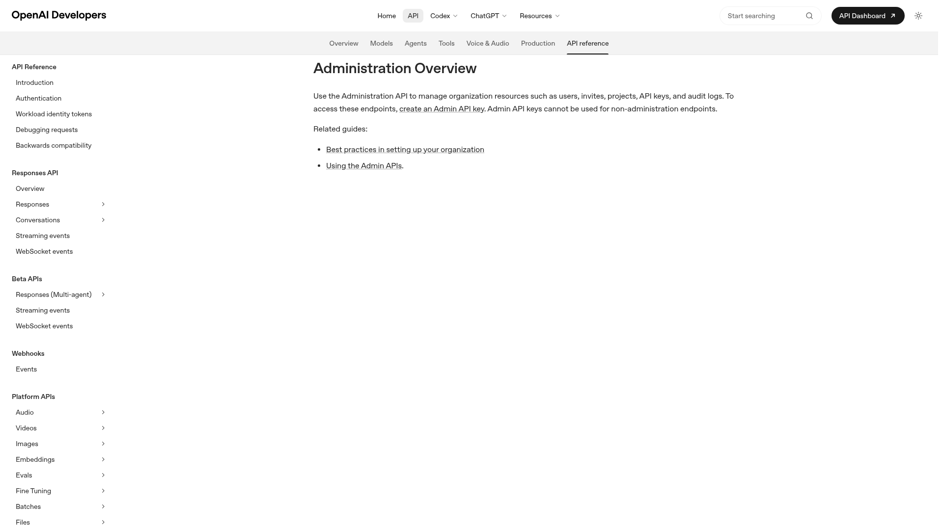 OpenAI Administration API documentation