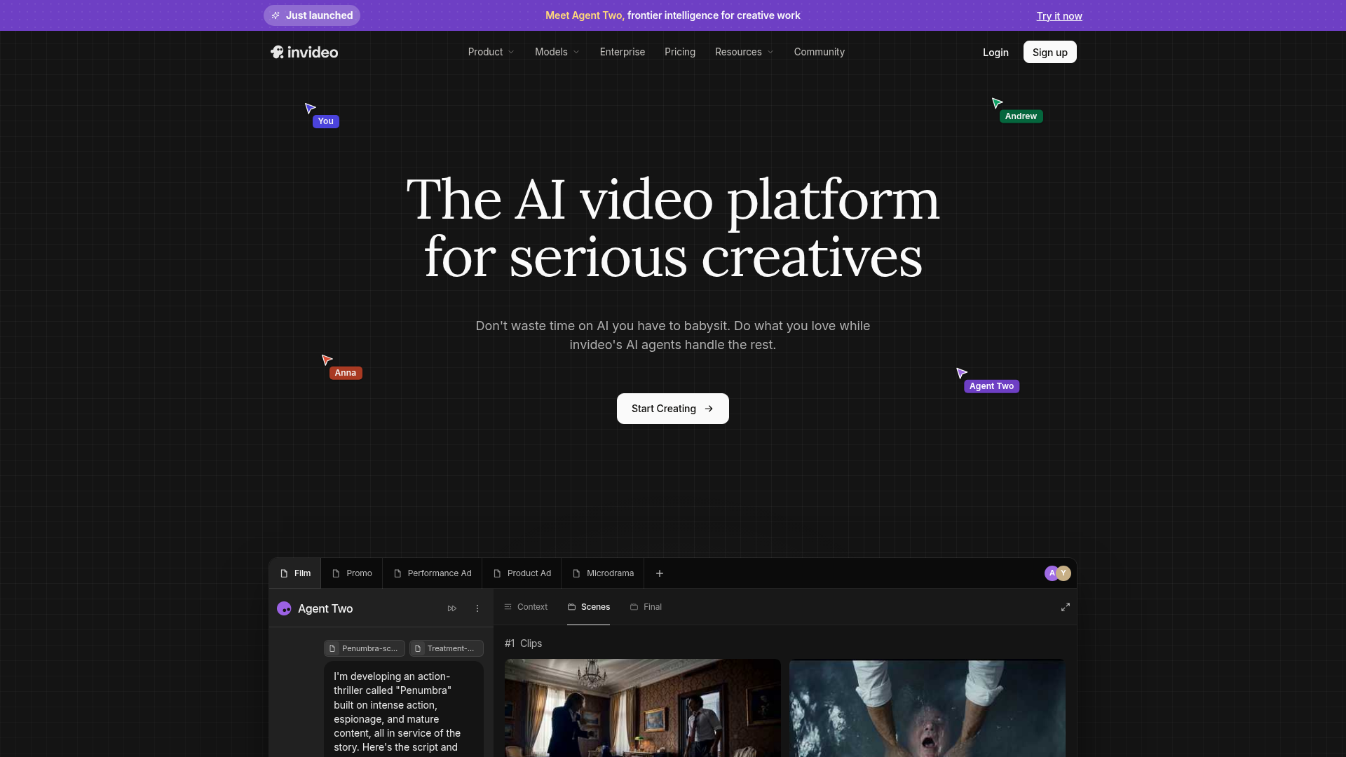 InVideo AI workspace for scripts, storyboards, media, and rough video assembly