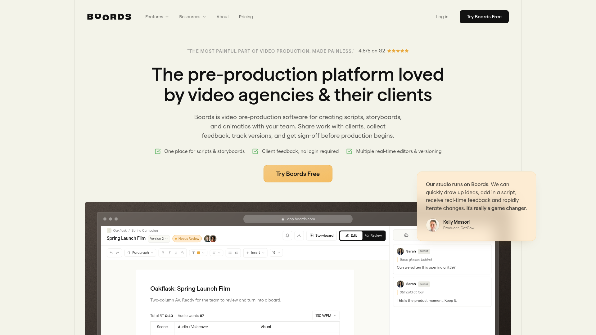 Boords storyboard, review, and animatic workflow