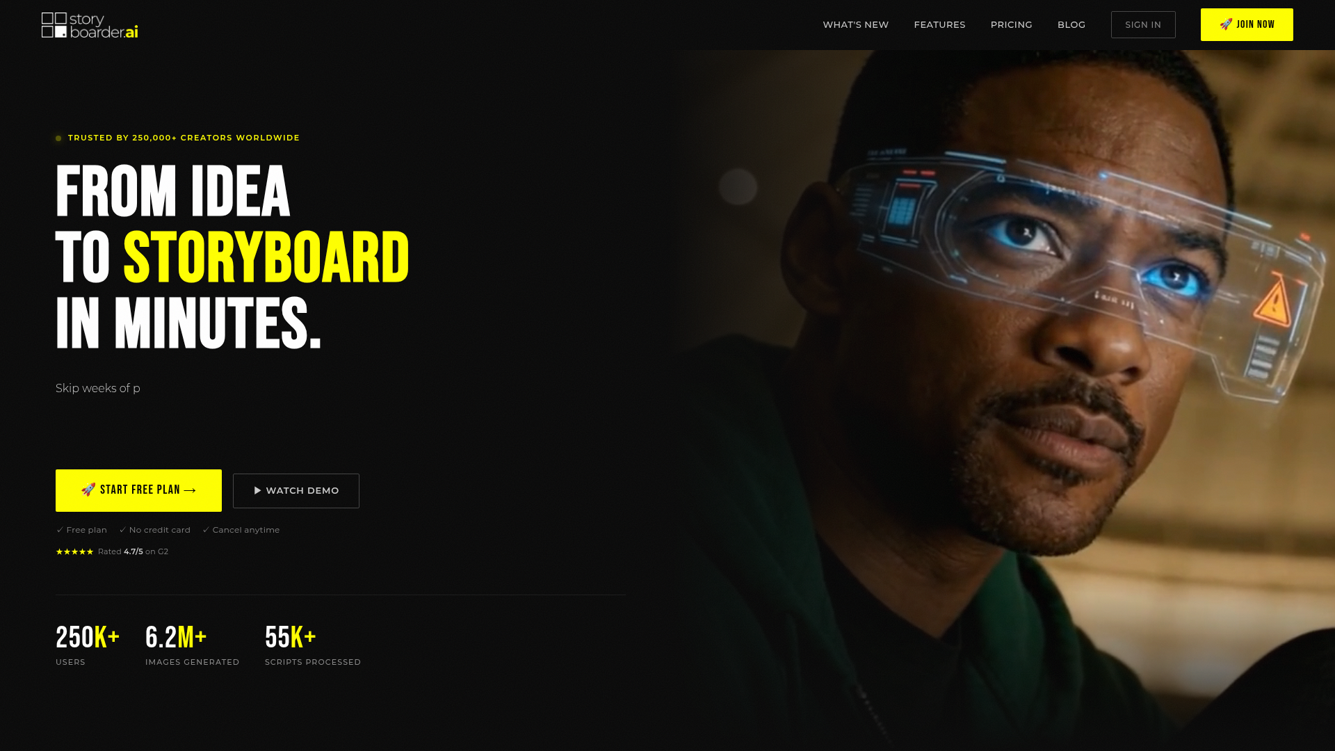 Storyboarder.ai interface for screenplay, shot list, storyboard, and animatic creation