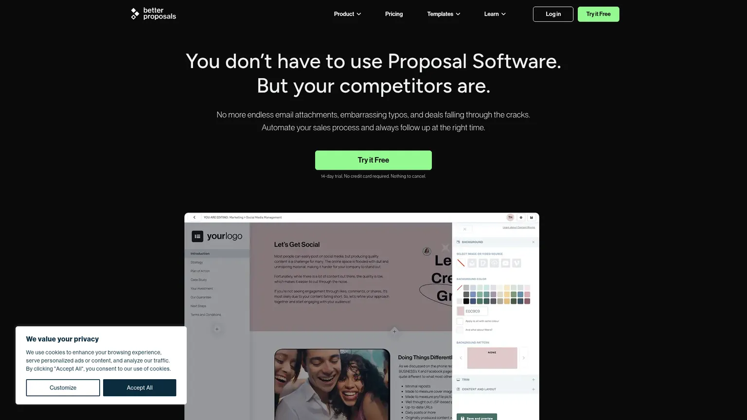 Better Proposals homepage screenshot