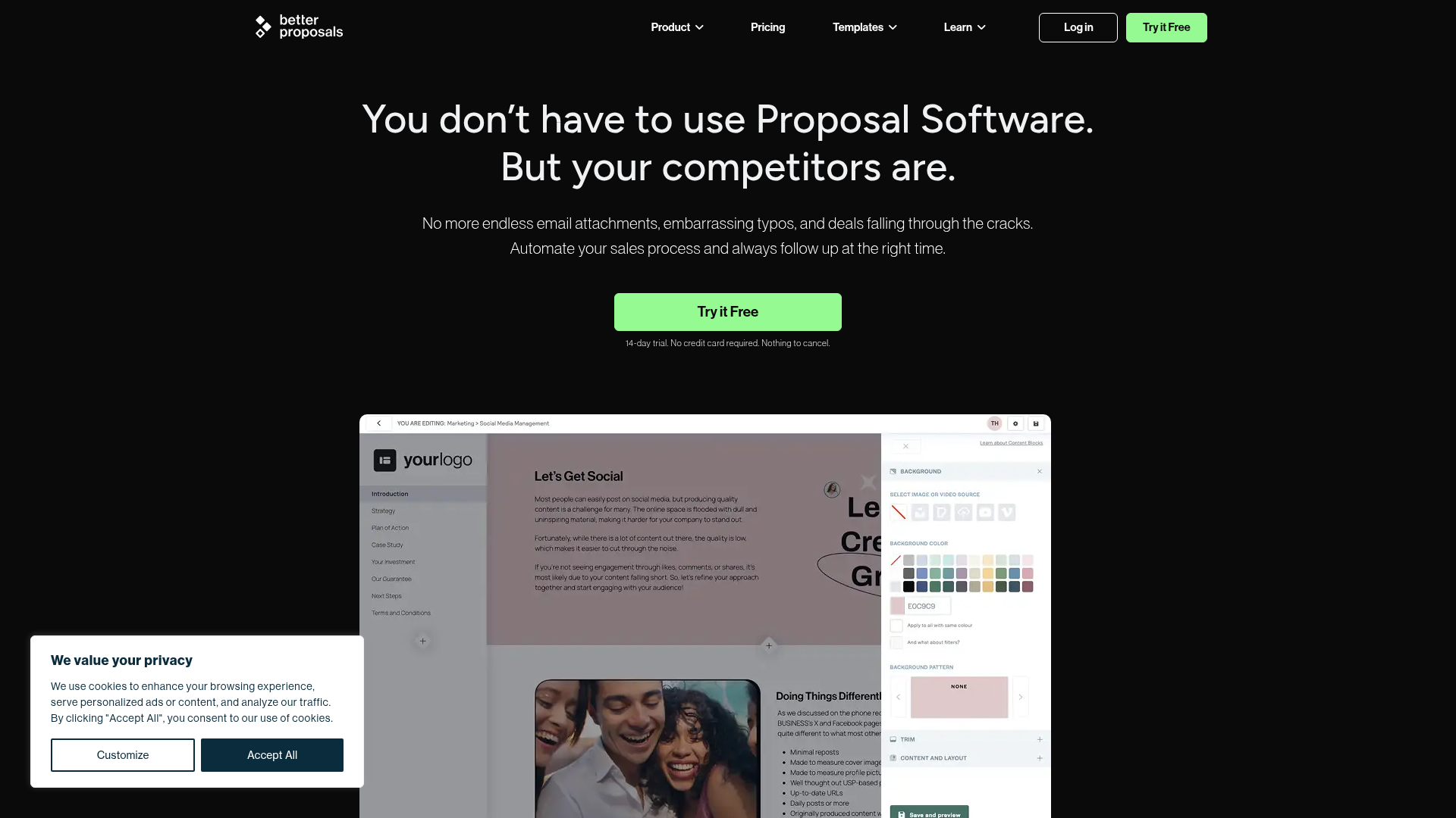 Better Proposals homepage screenshot
