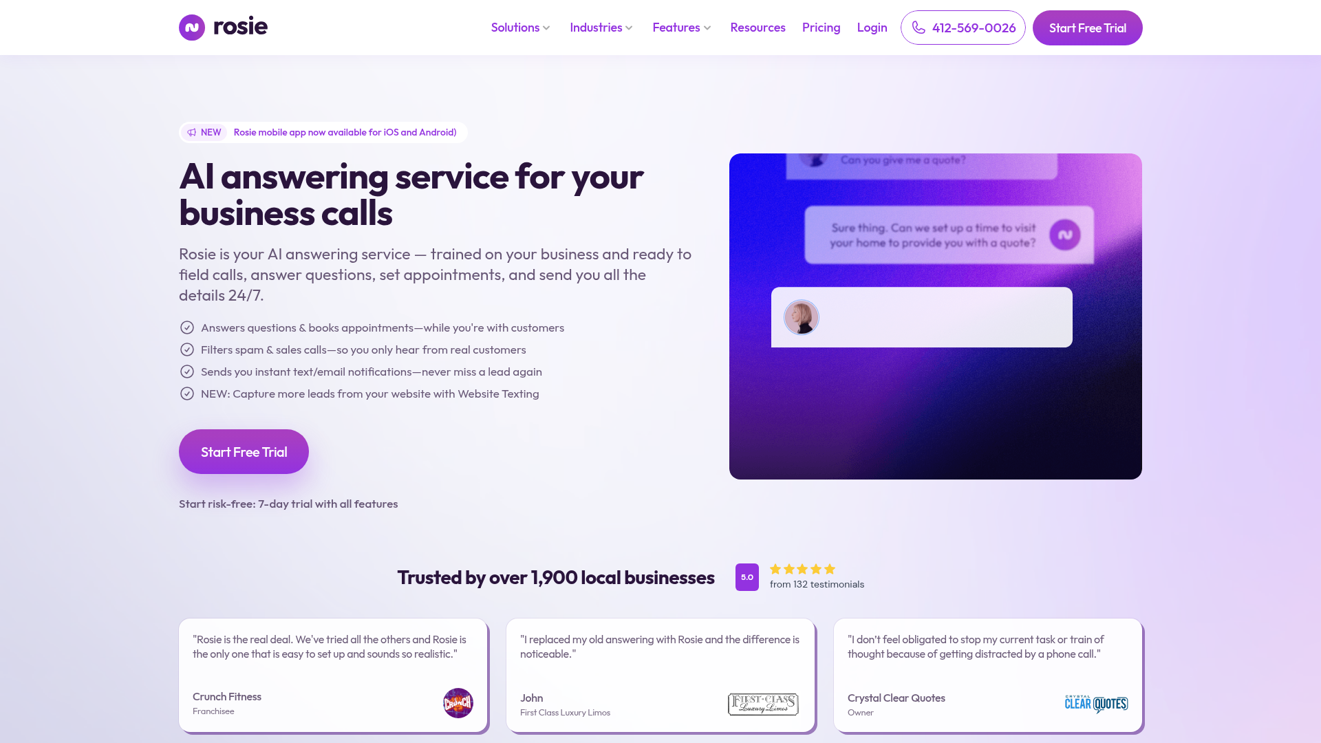 Rosie AI receptionist screenshot
