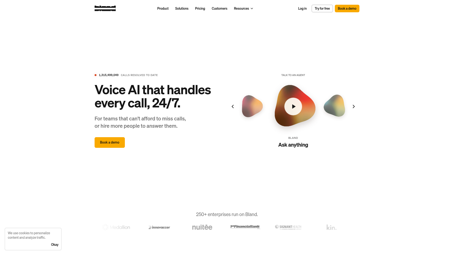 Bland AI per-minute pricing screenshot