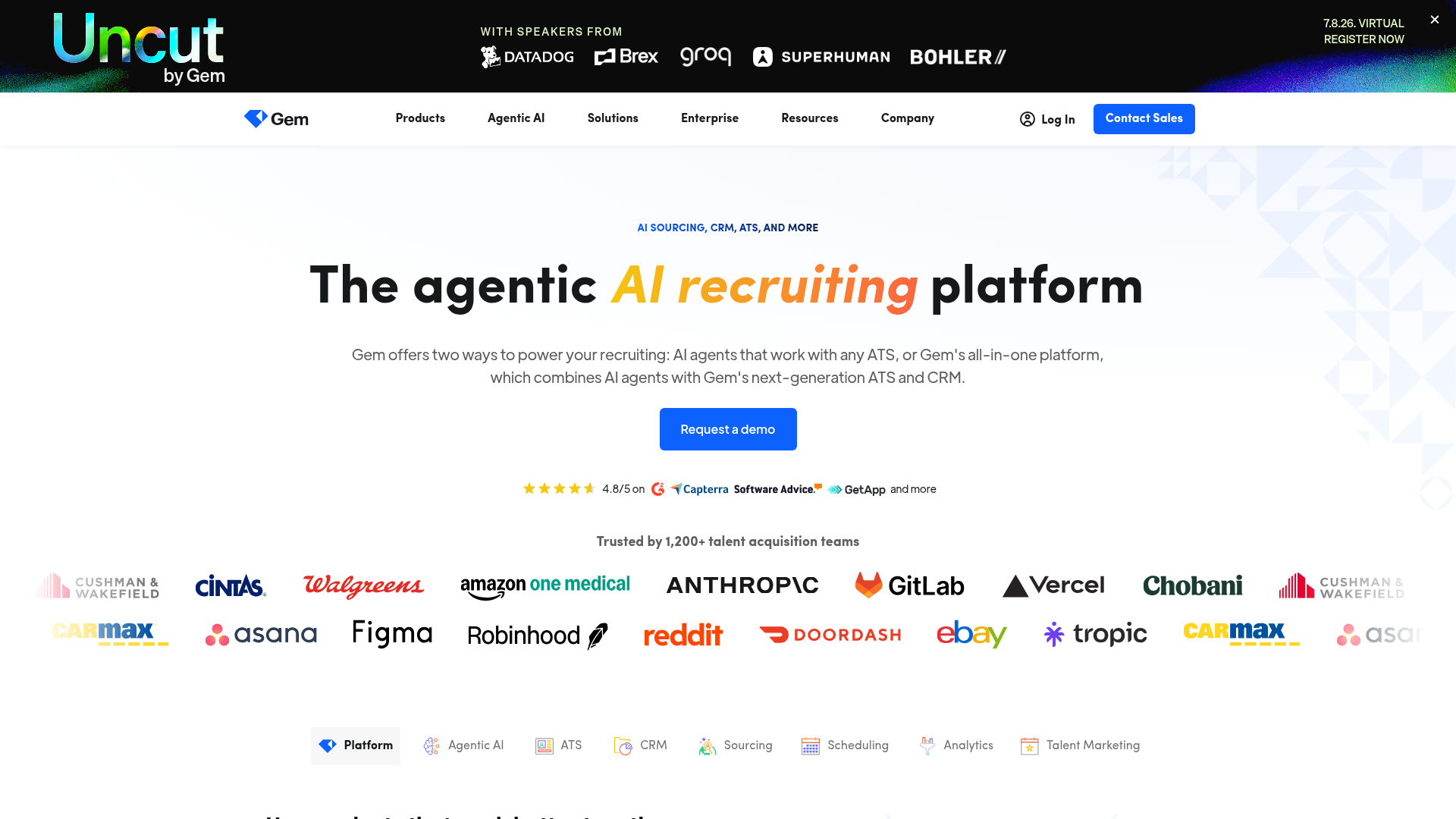 Gem recruiting analytics dashboard screenshot