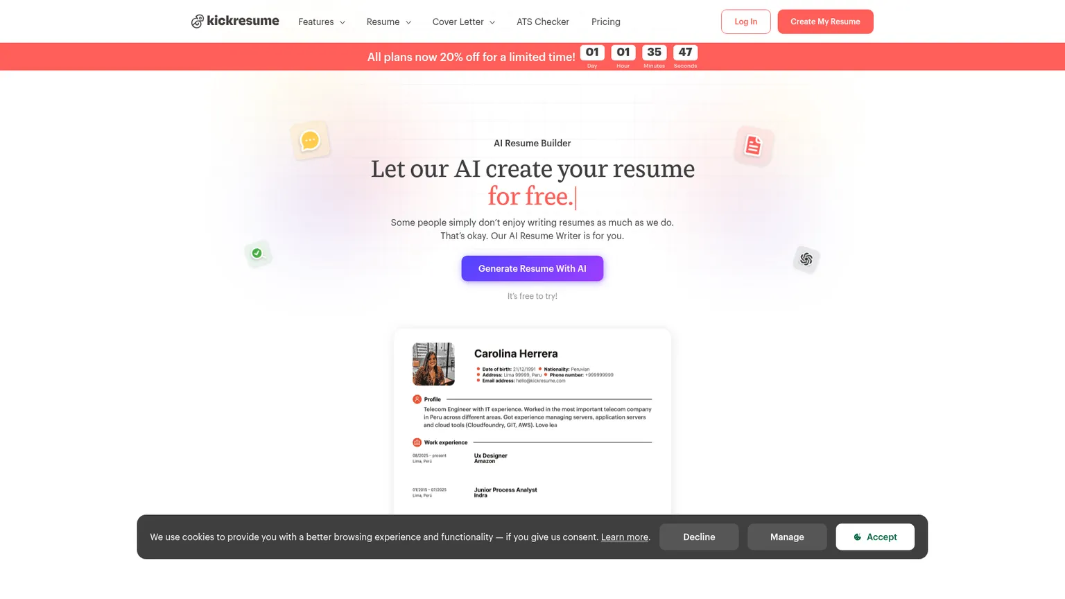 Redactor con IA y creador de plantillas de Kickresume