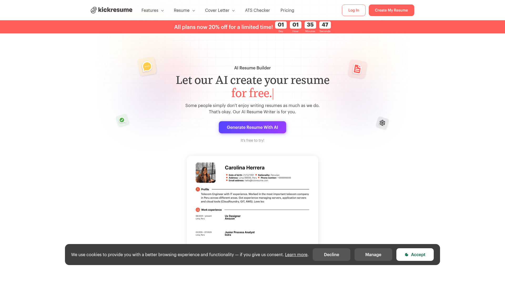 Kickresume AI resume writer and template builder